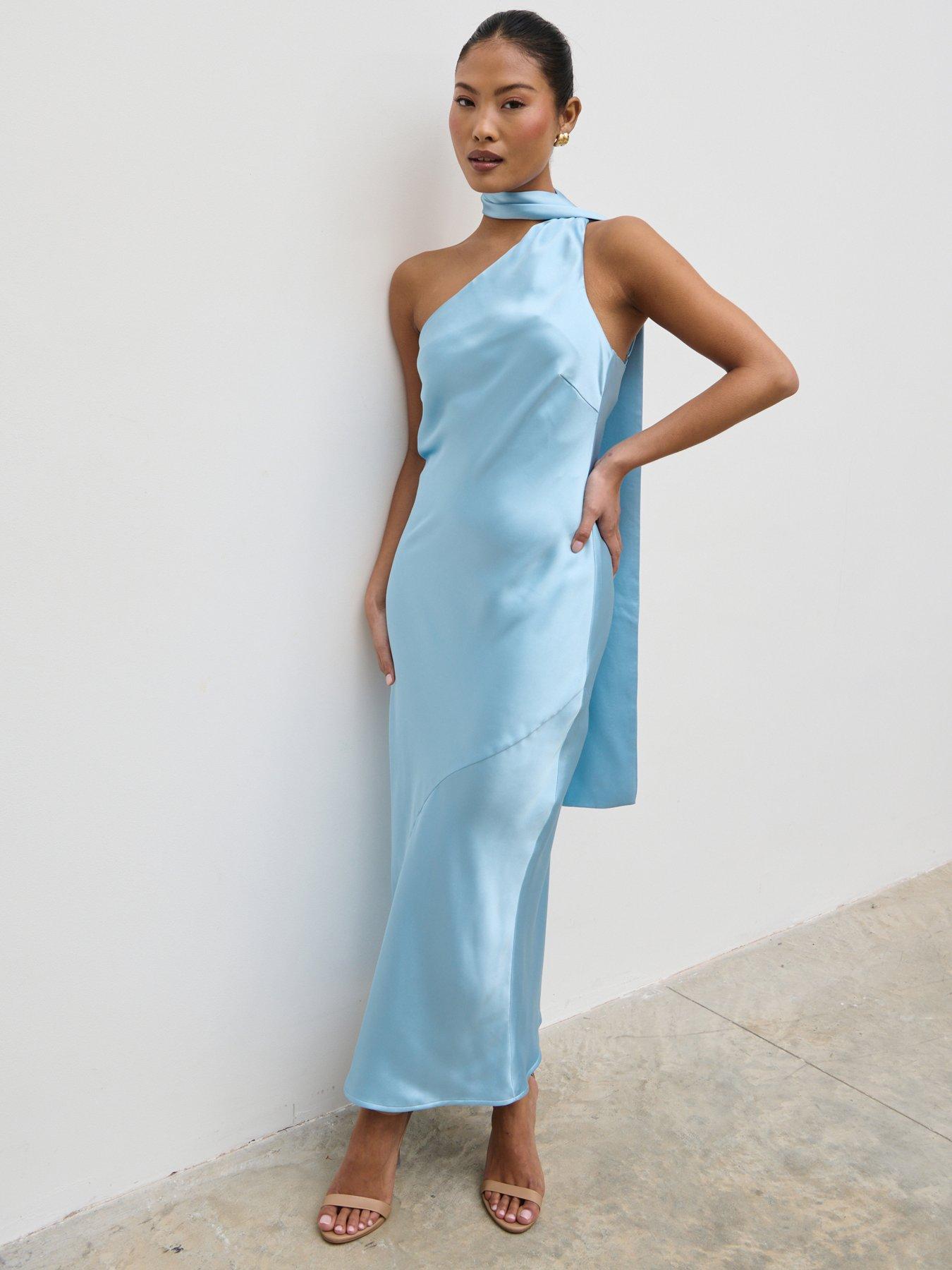 undefined Sheree One Shoulder Scarf Maxi Dress - Sky Blue
