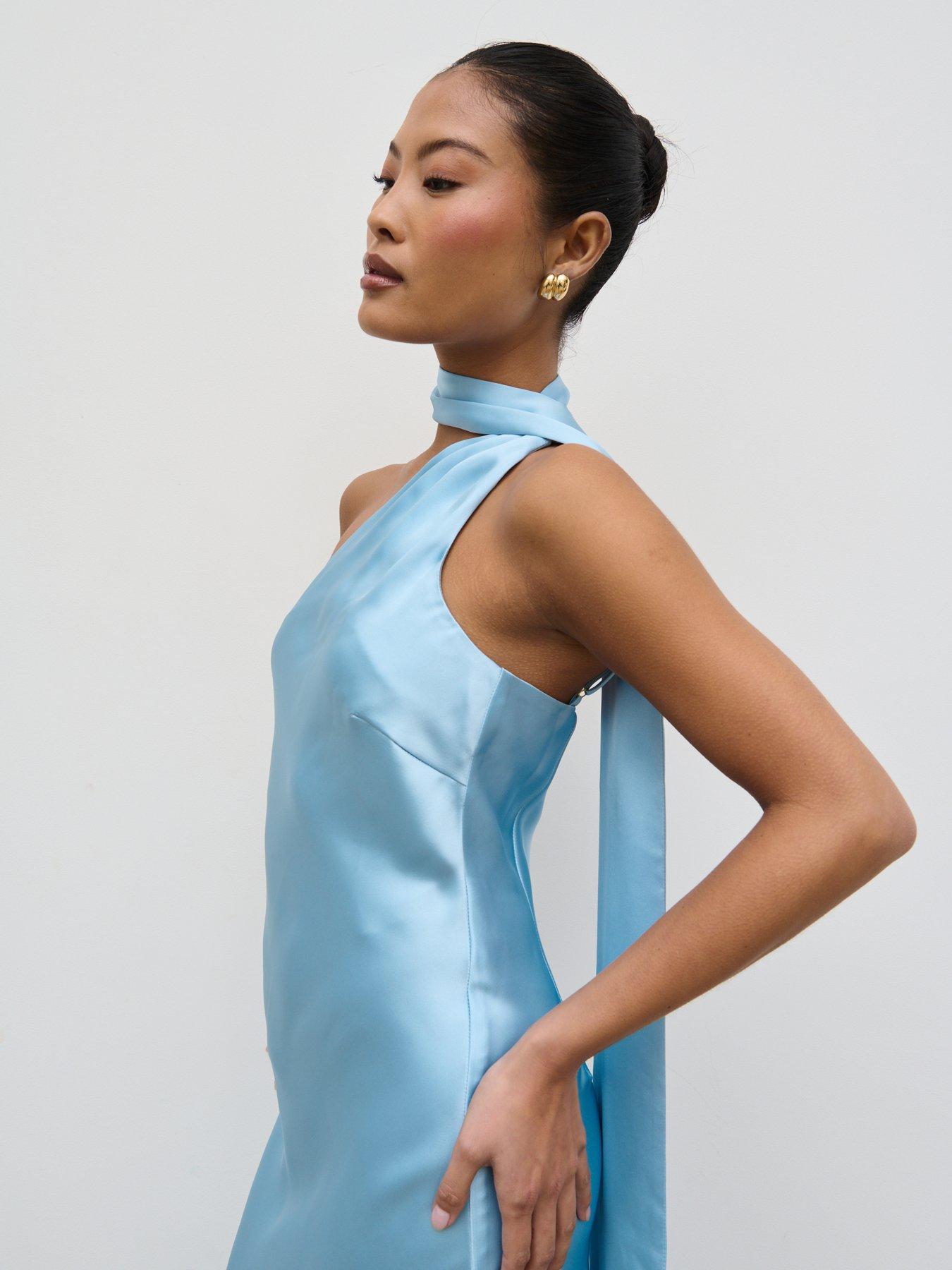 Image 2 of 6 of Pretty Lavish Sheree One Shoulder Scarf Maxi Dress - Sky Blue