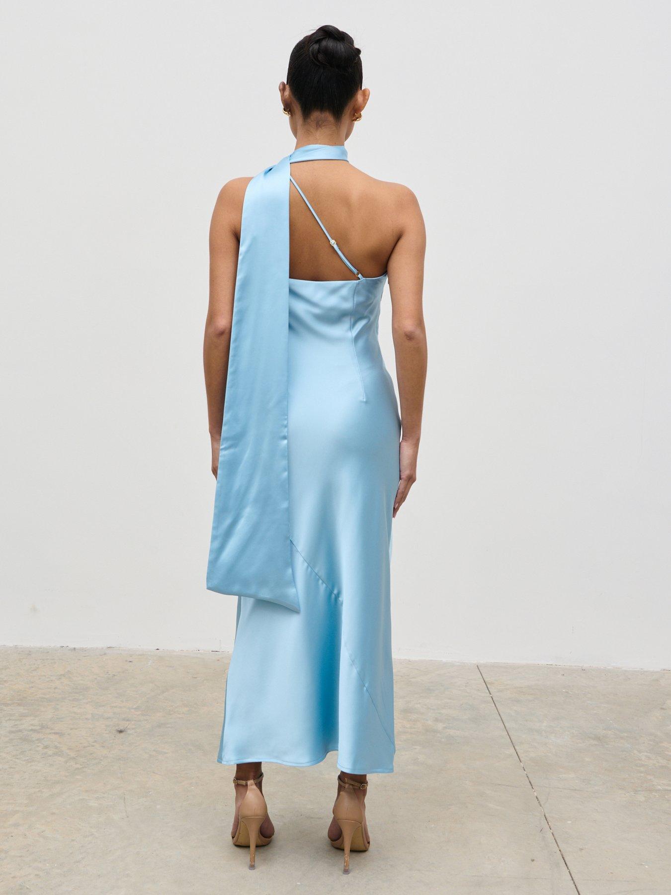 Image 3 of 6 of Pretty Lavish Sheree One Shoulder Scarf Maxi Dress - Sky Blue