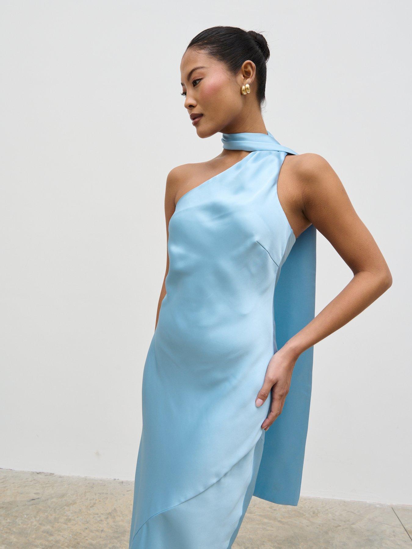 Image 5 of 6 of Pretty Lavish Sheree One Shoulder Scarf Maxi Dress - Sky Blue