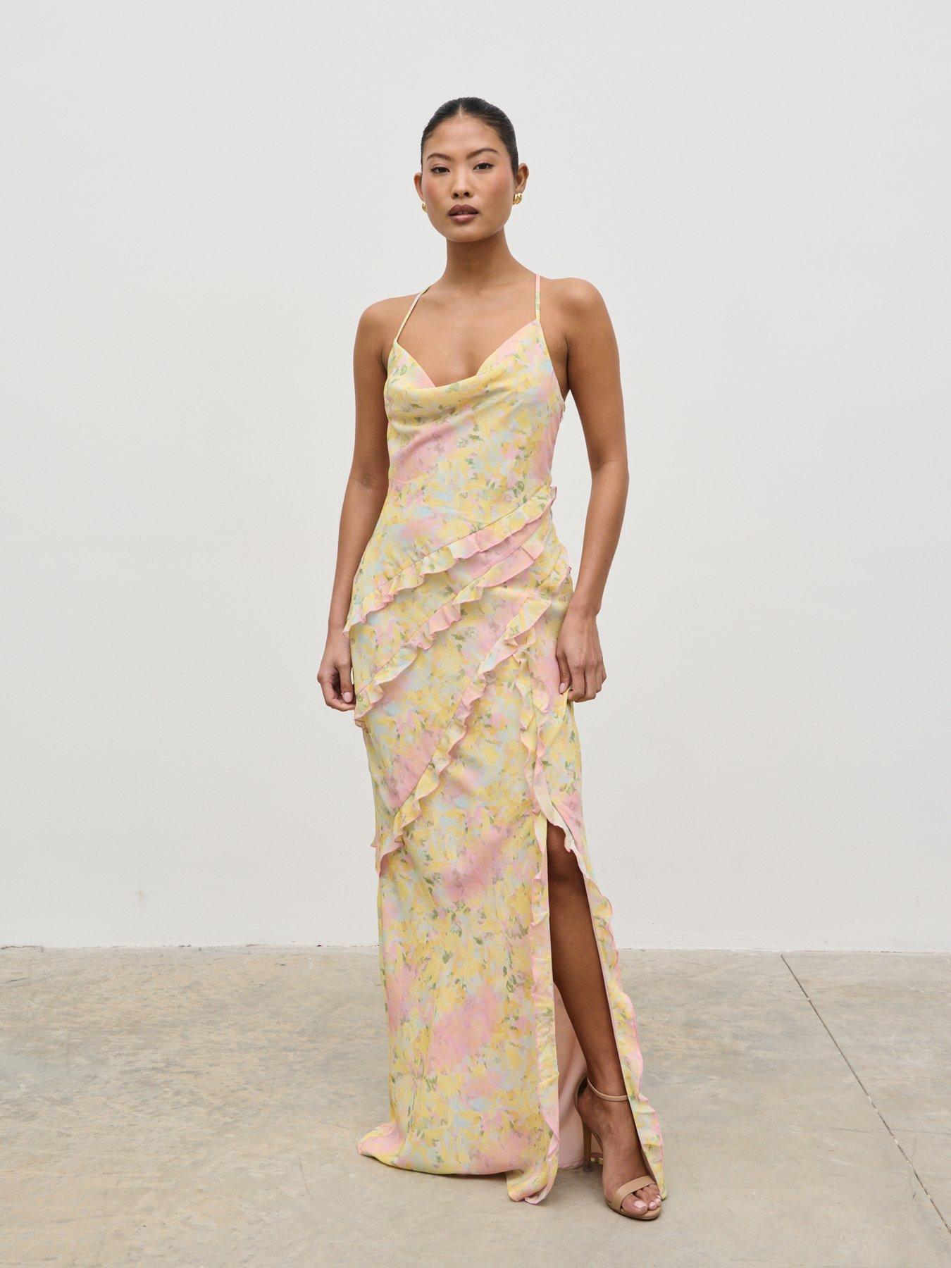 undefined Constance Ruffle Maxi Dress  - Pastel Multi Abstract Floral