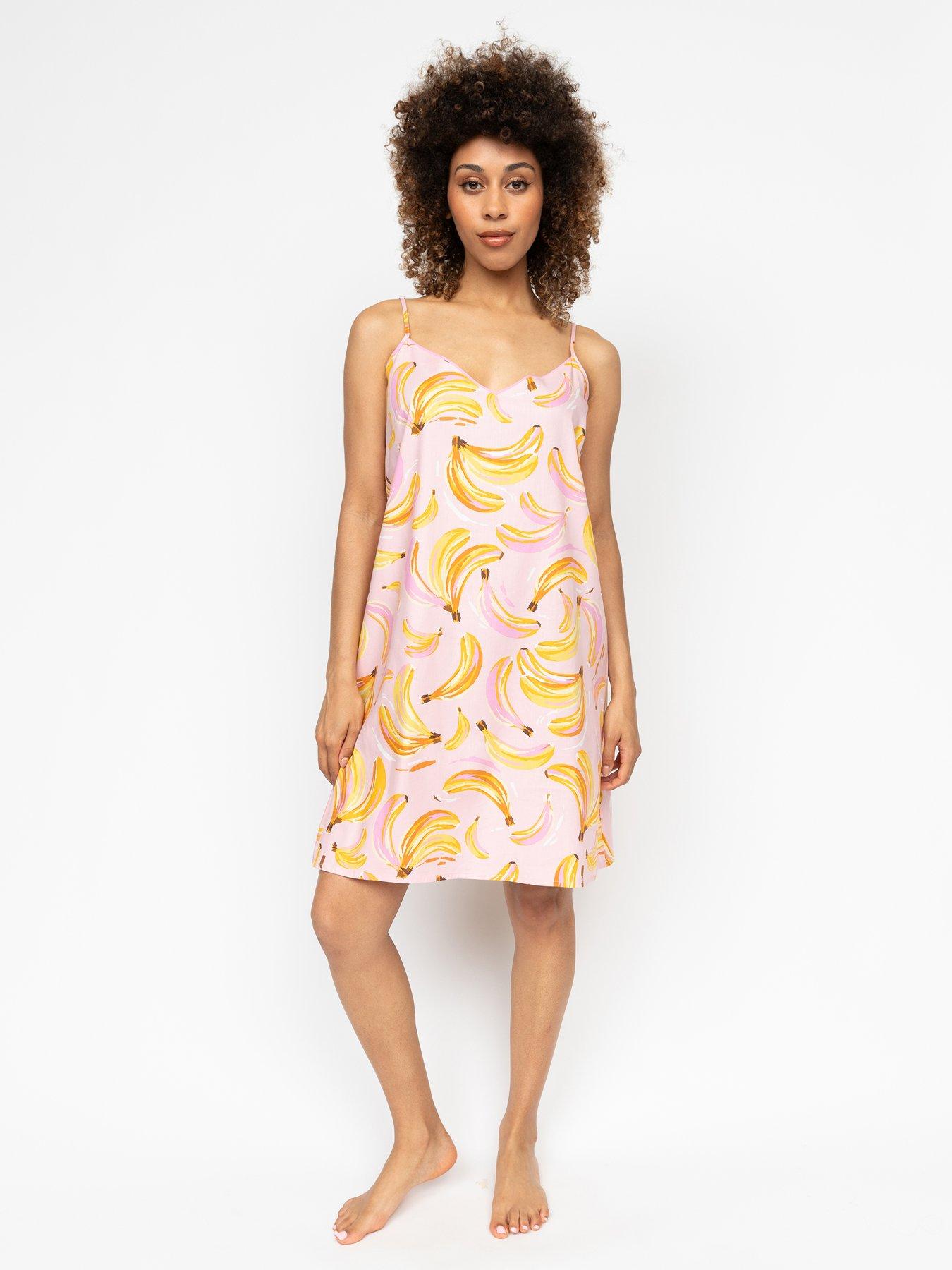 undefined Betsy Light Pink Banana Print Strappy Short Nightdress