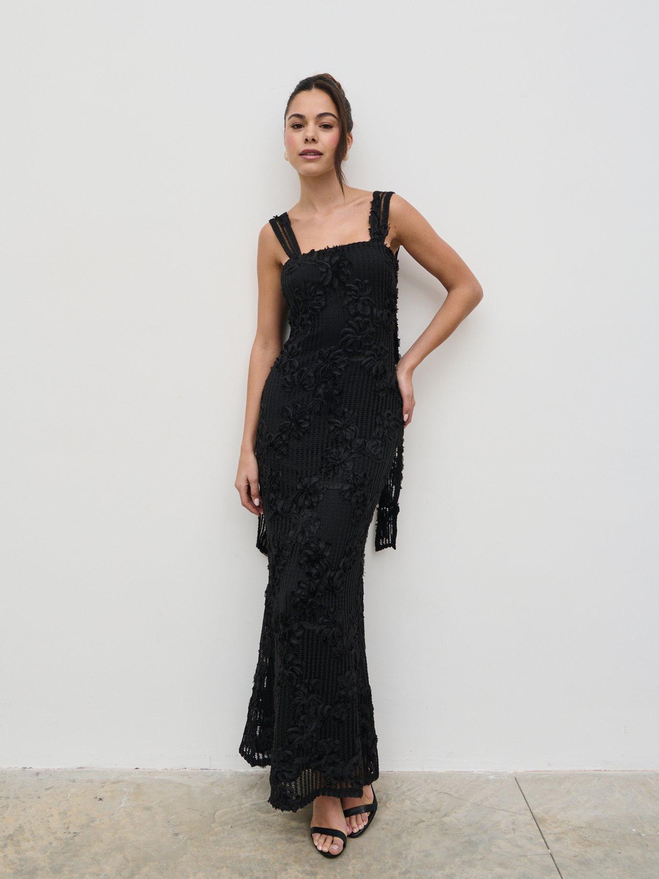 pretty lavish crochet dress Pretty Lavish crochet knit midaxi dress in black