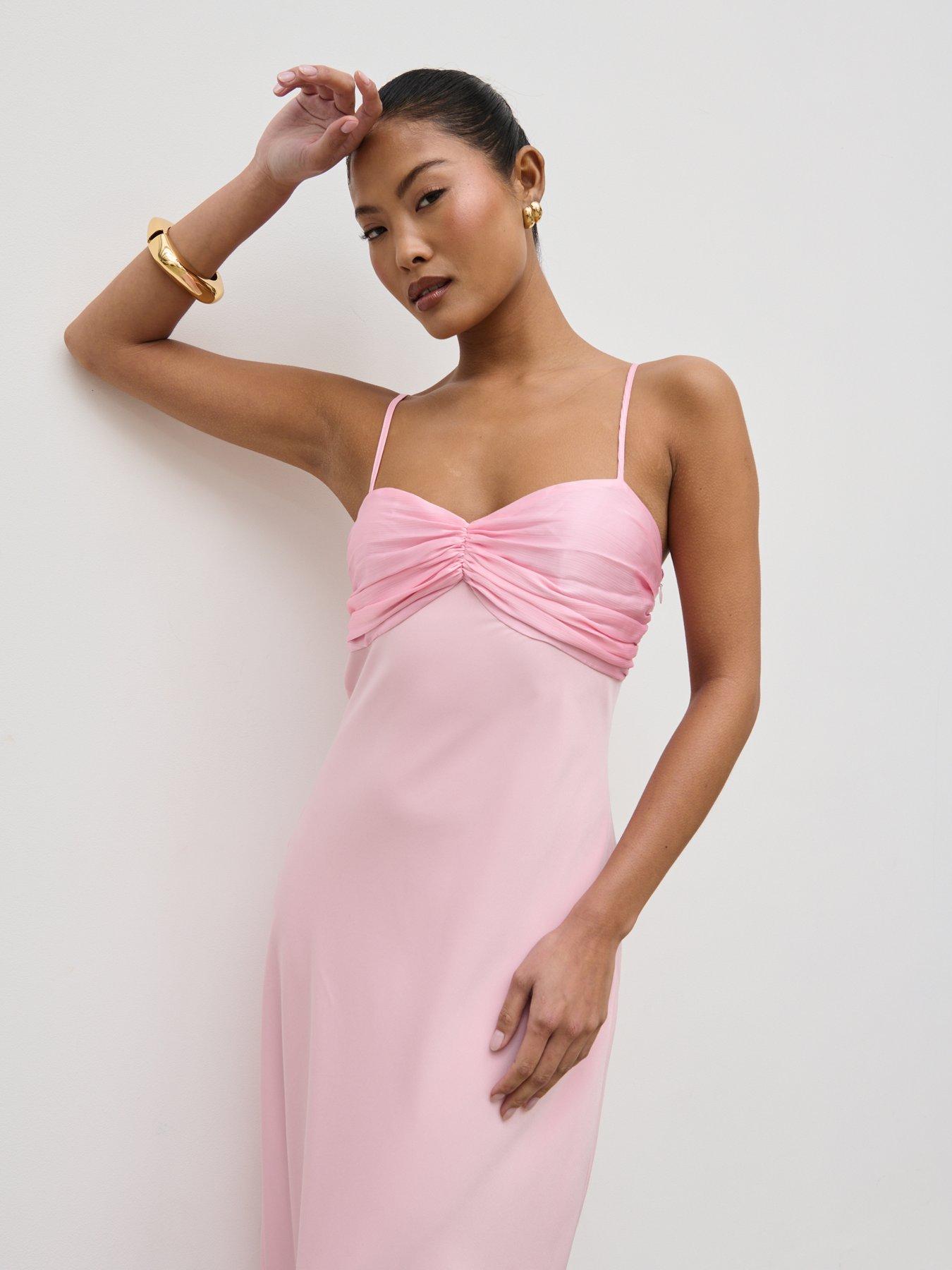 pretty lavish pink satin dress Pretty Lavish Joely Contrast Maxi Dress - Peony - Pink