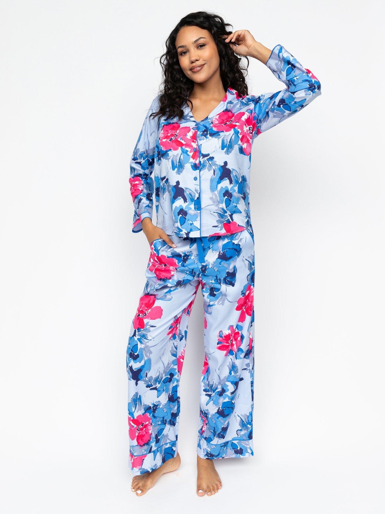 Cyberjammies Lyla Blue Floral Print L/slv Pyjama Set