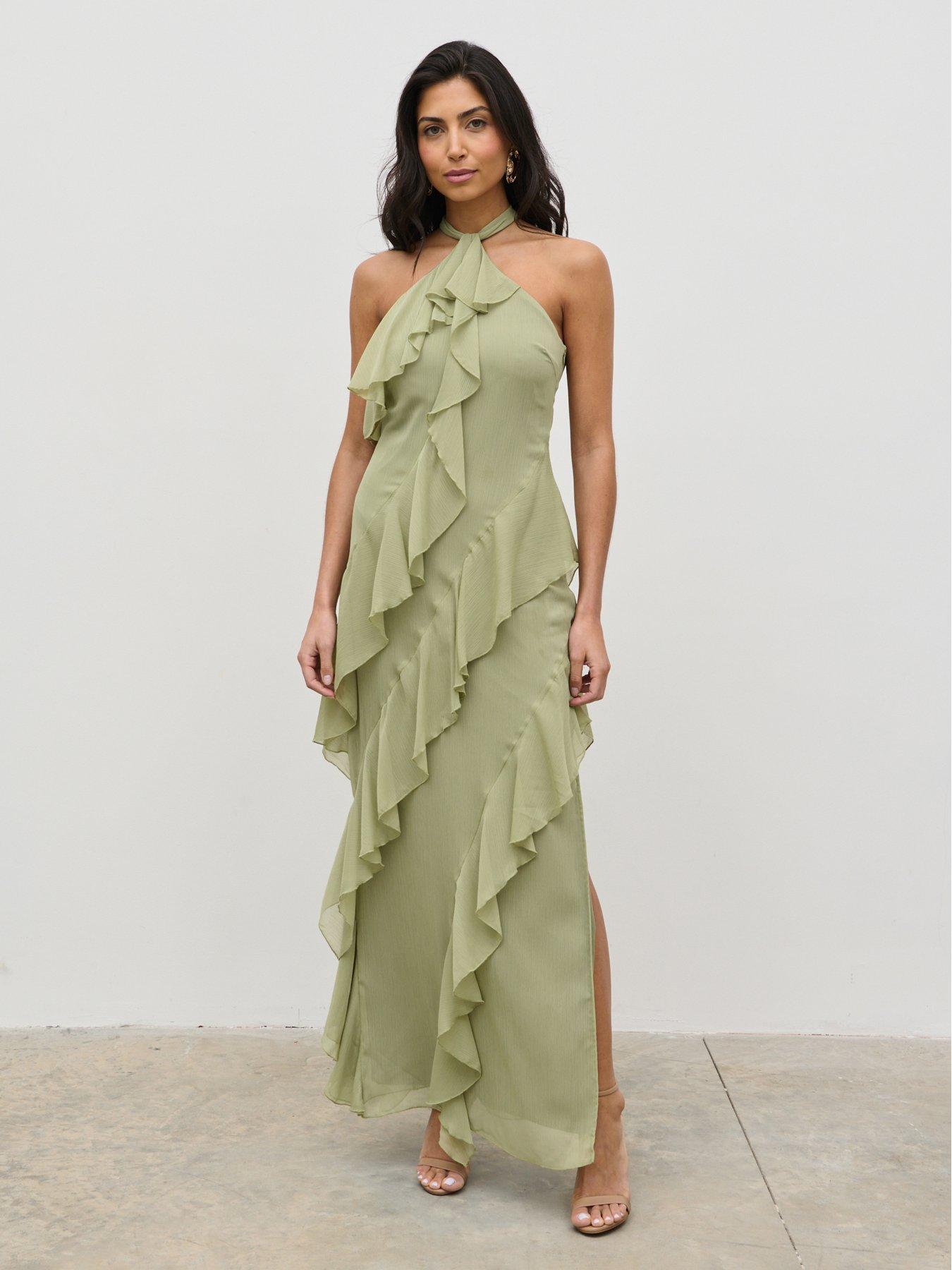undefined Aria Halterneck Ruffle Maxi Dress