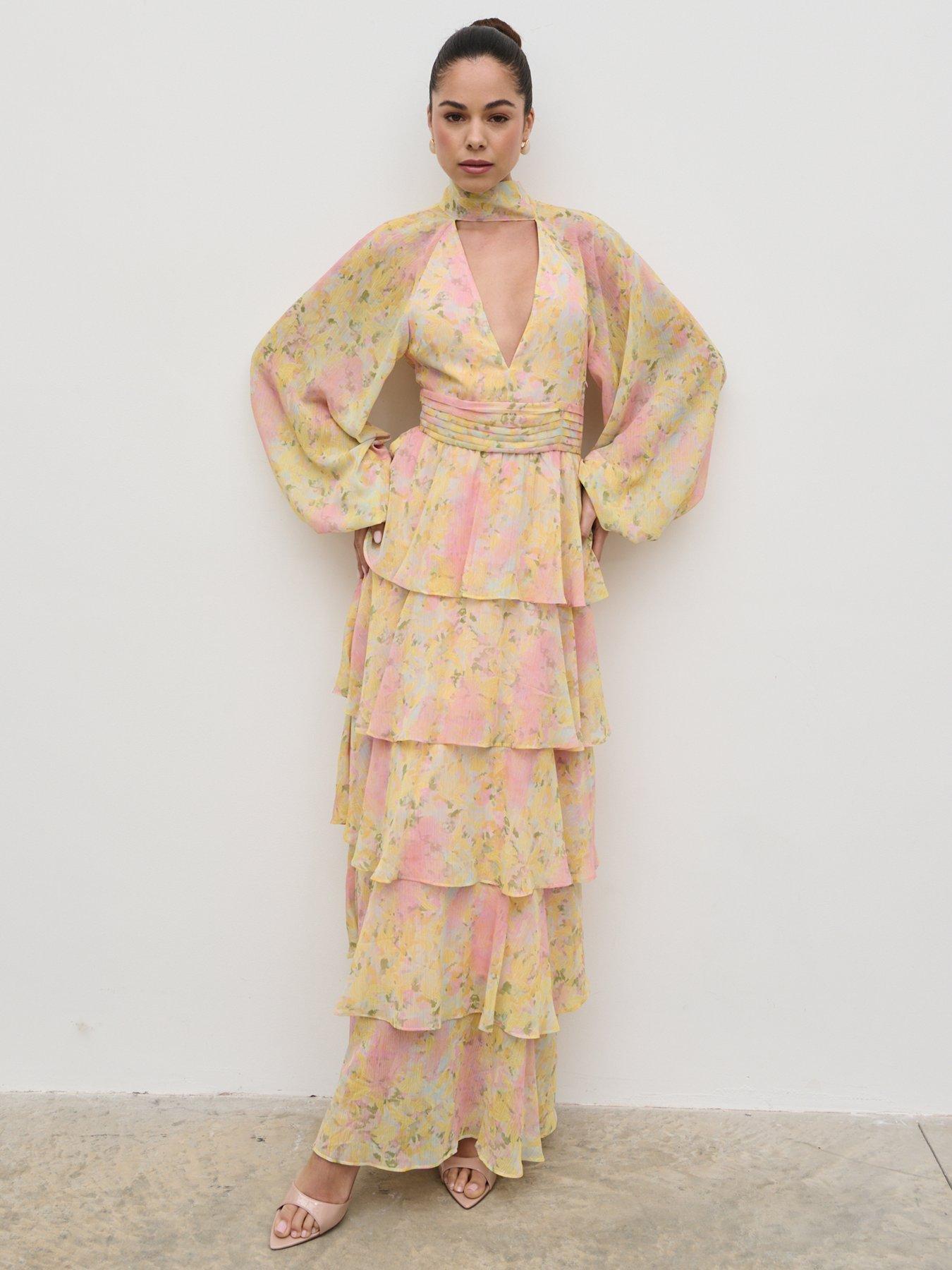 Pretty Lavish Anya Ruffle Maxi Dress - Pastel Multi