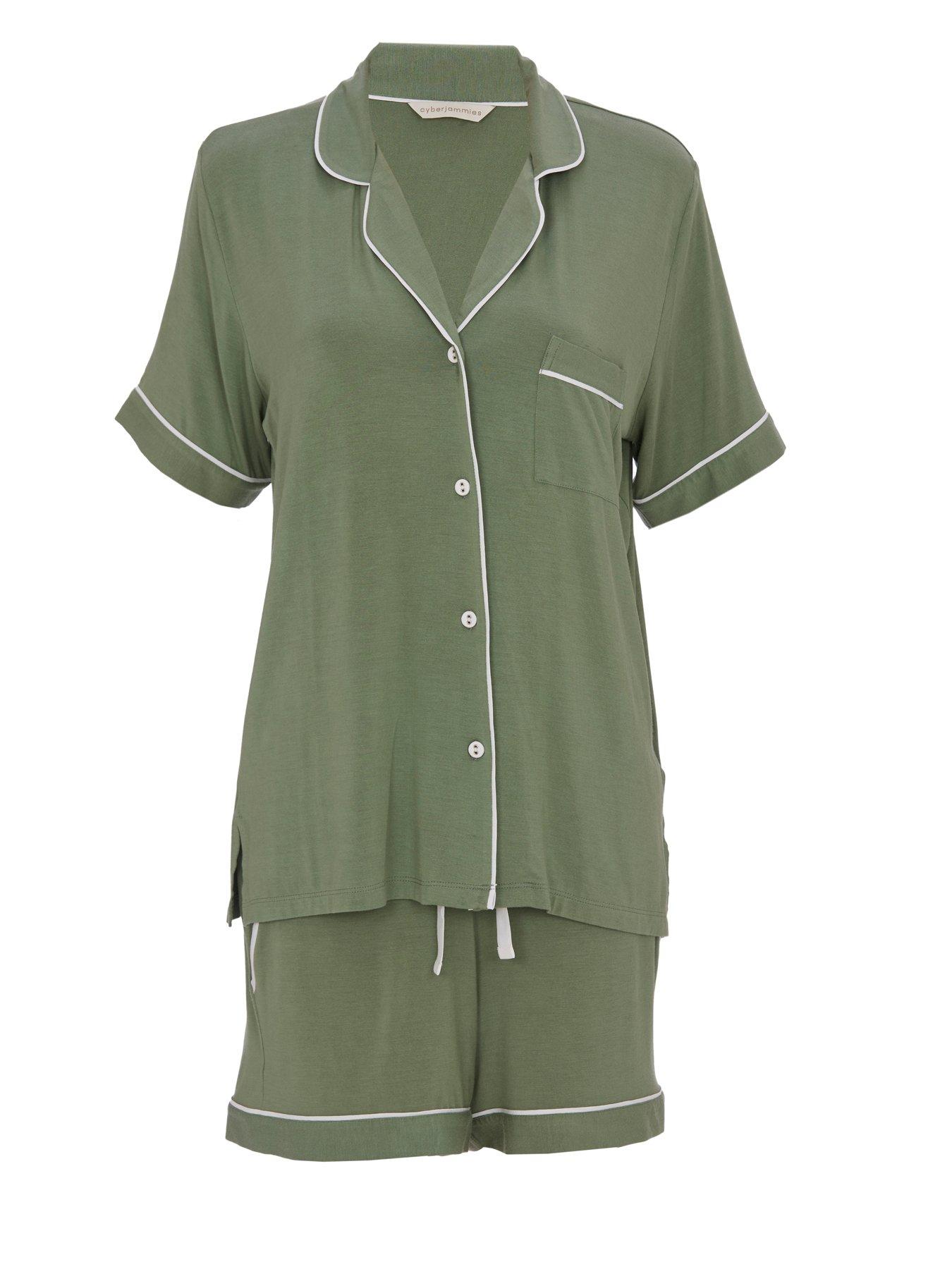 Image 3 of 4 of Cyberjammies Lea Sage Green Revere Jersey S/slv Shorty Set