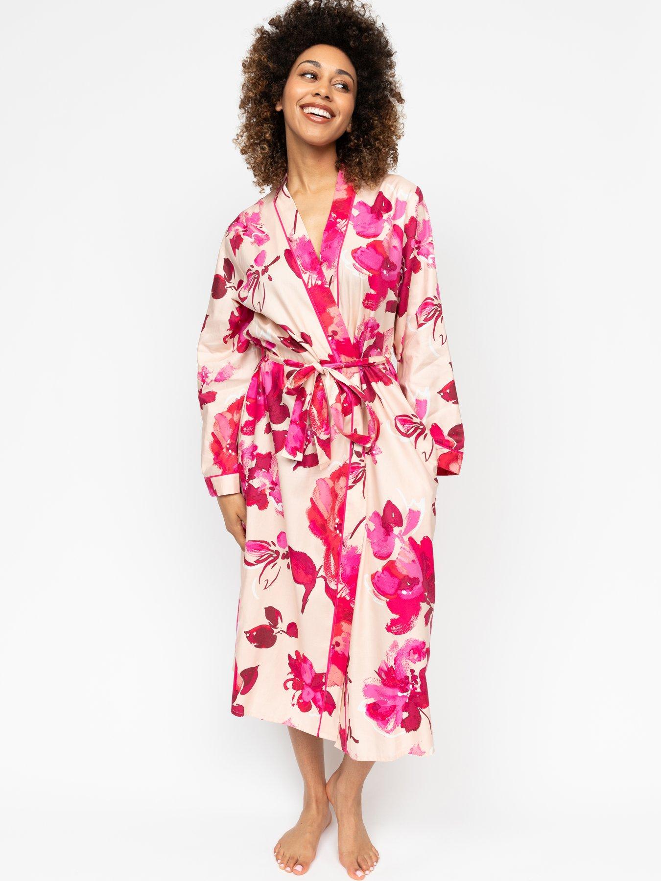 Image 1 of 4 of Cyberjammies Aria Peach Floral Print L/slv Long Dressing Gown