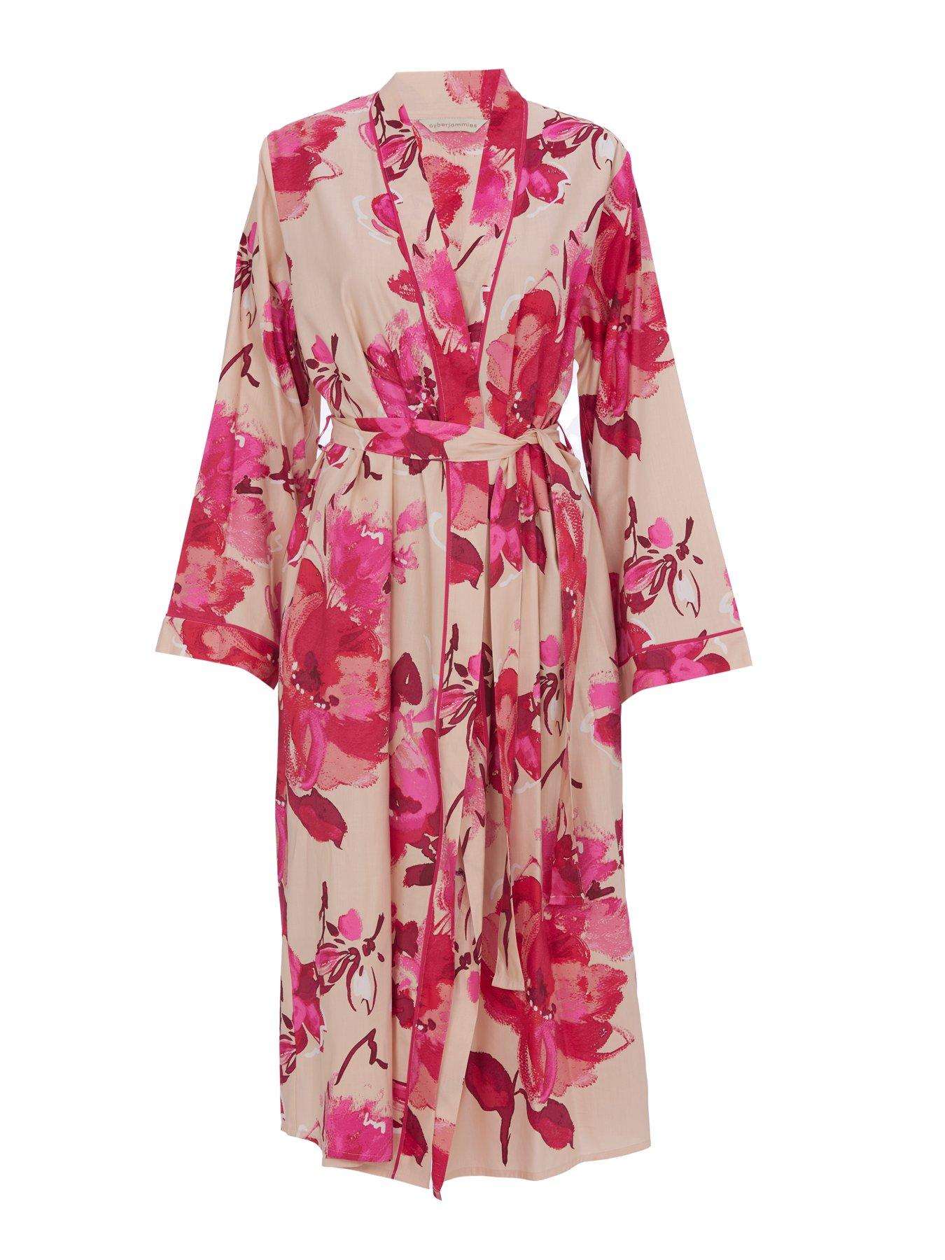 Image 3 of 4 of Cyberjammies Aria Peach Floral Print L/slv Long Dressing Gown