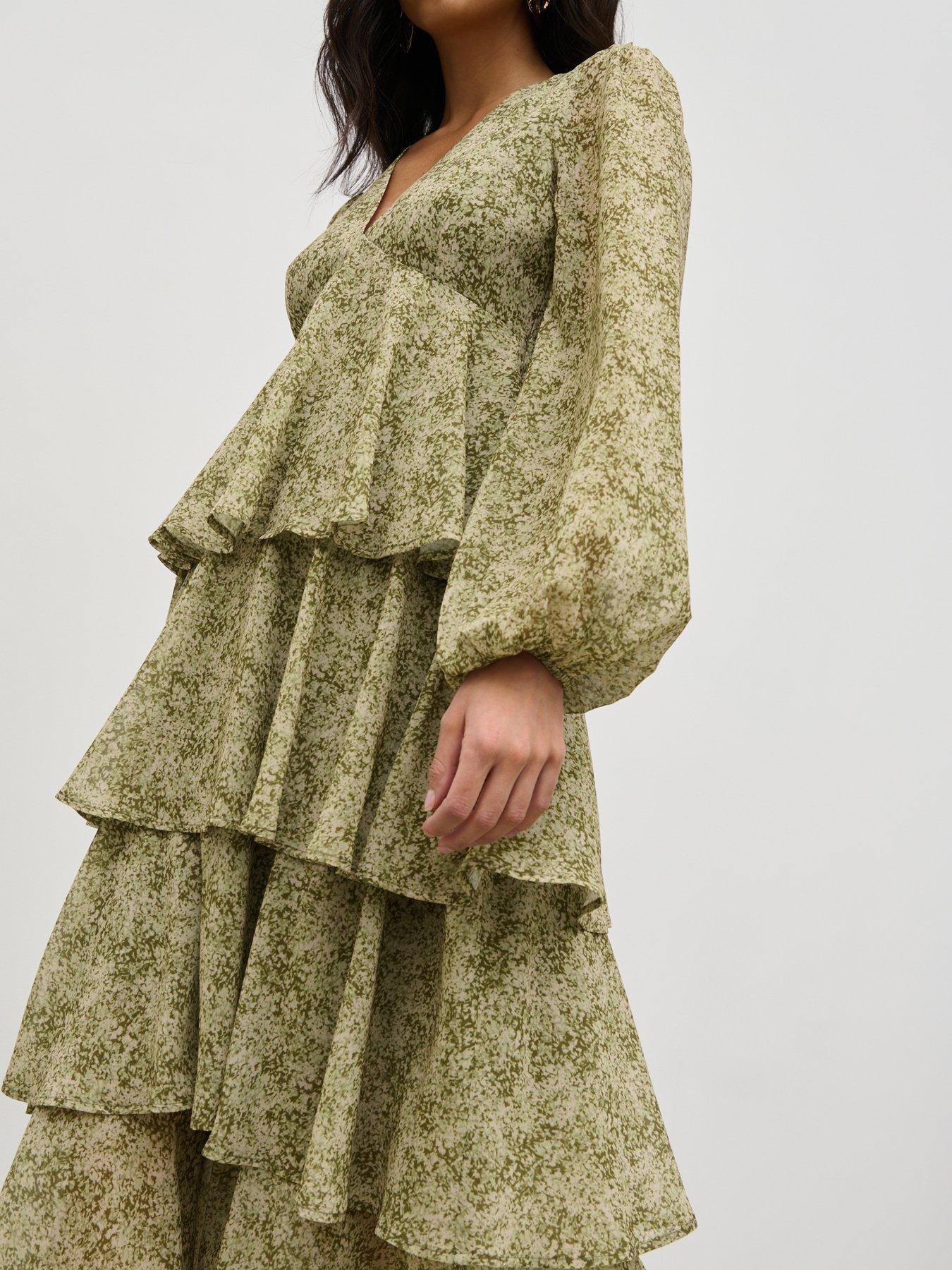 Pretty Lavish Ashton Ruffle Midaxi Dress - Green | Very