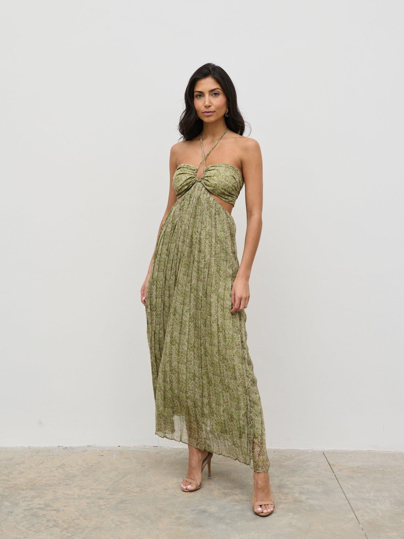 undefined Lucie Cut Out Maxi Dress - Green Abstract