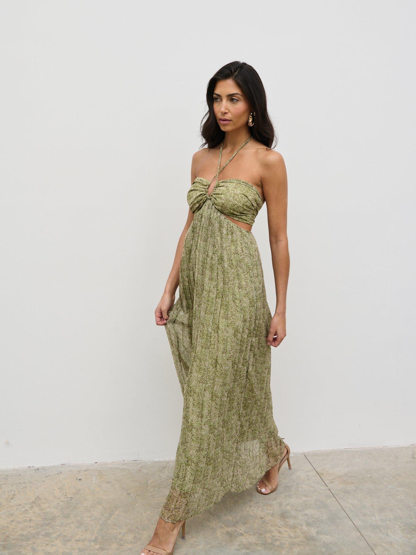 Pretty Lavish Lucie Cut Out Maxi Dress Green Abstract Very