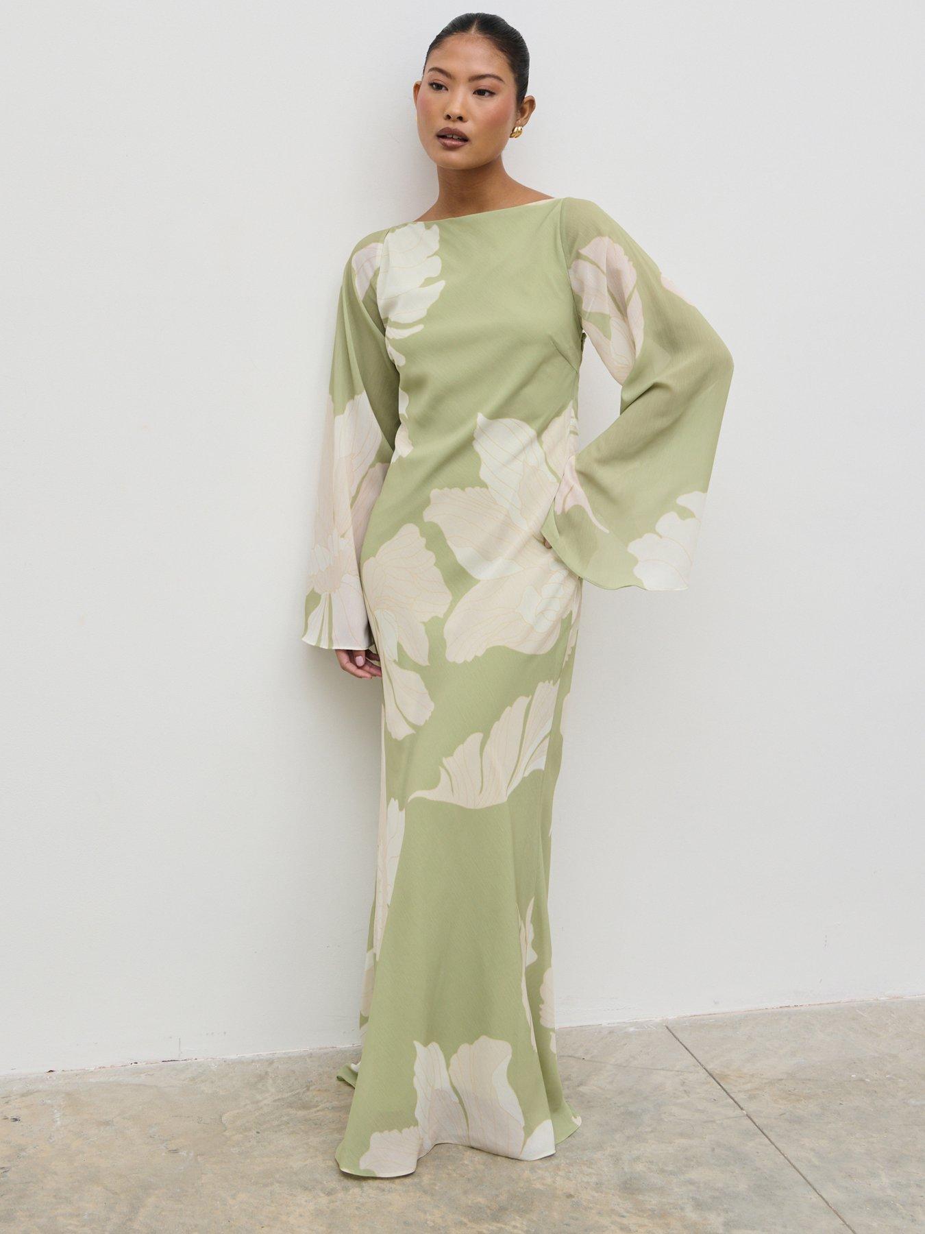 undefined Primrose Kimono Sleeve Maxi Dress - Olive Floral