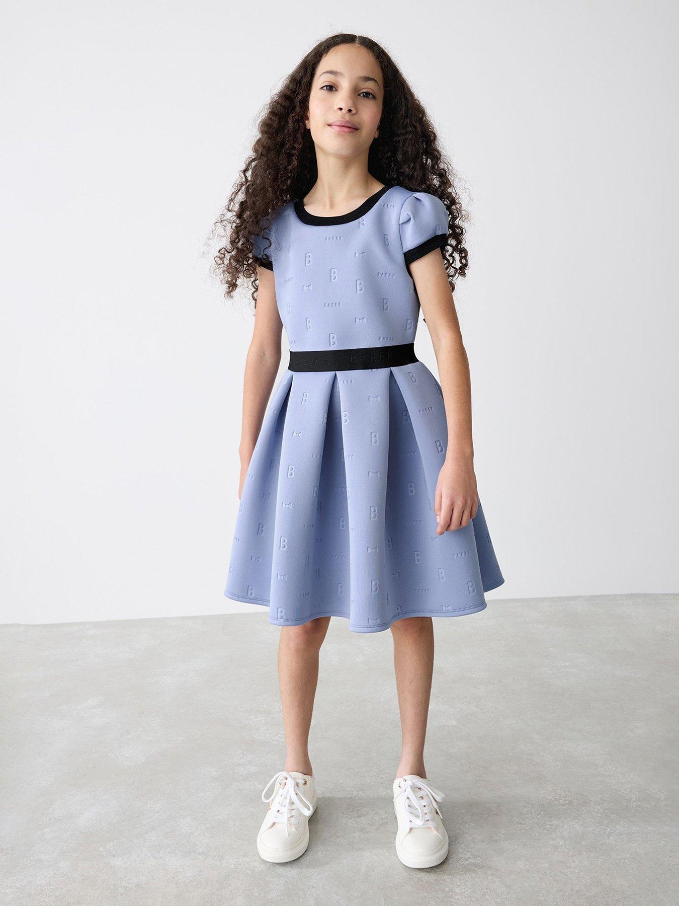 undefined Girls Embossed Logo Dress - Blue