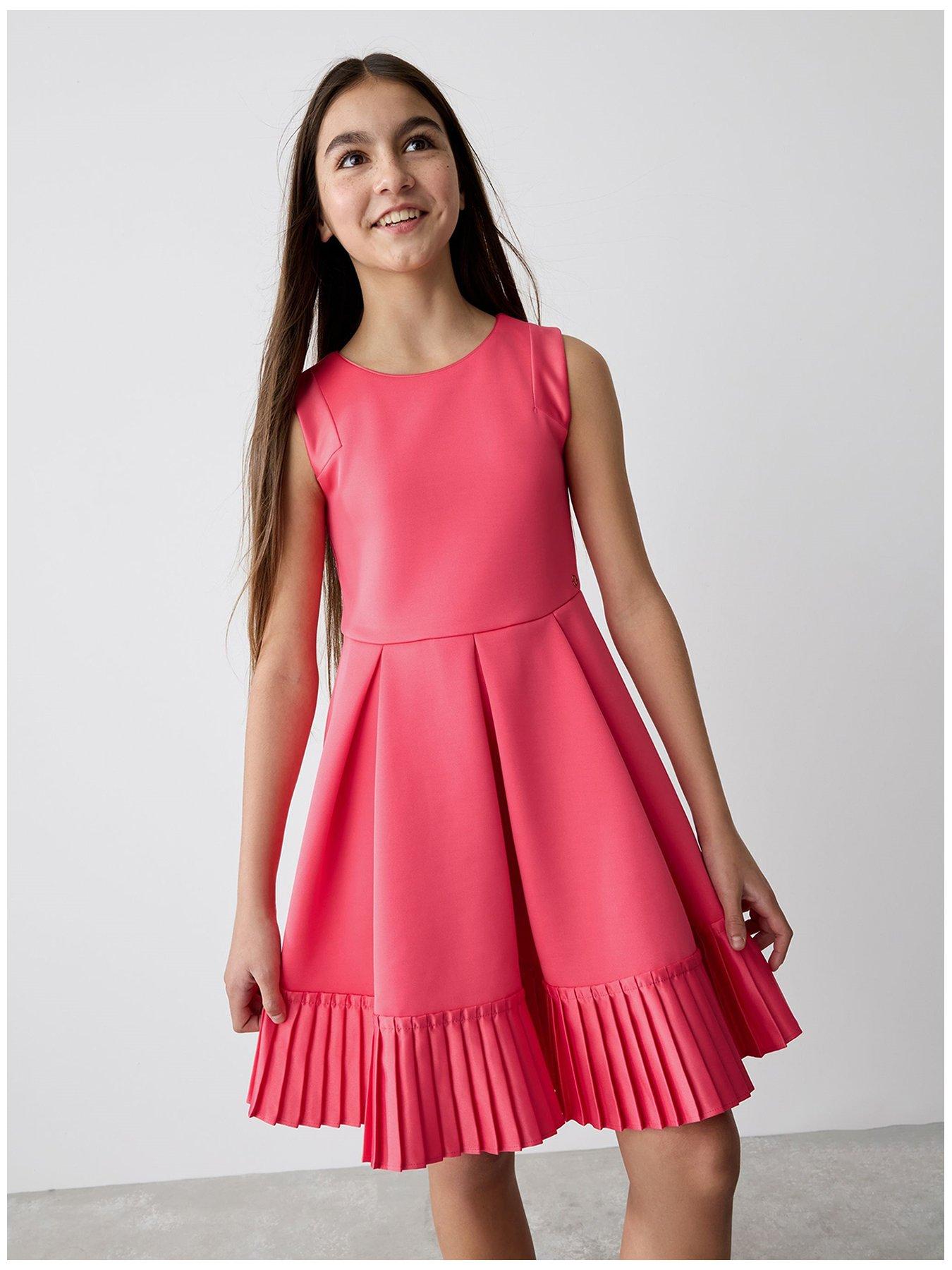 undefined Girls Frill Hem Dress - Coral