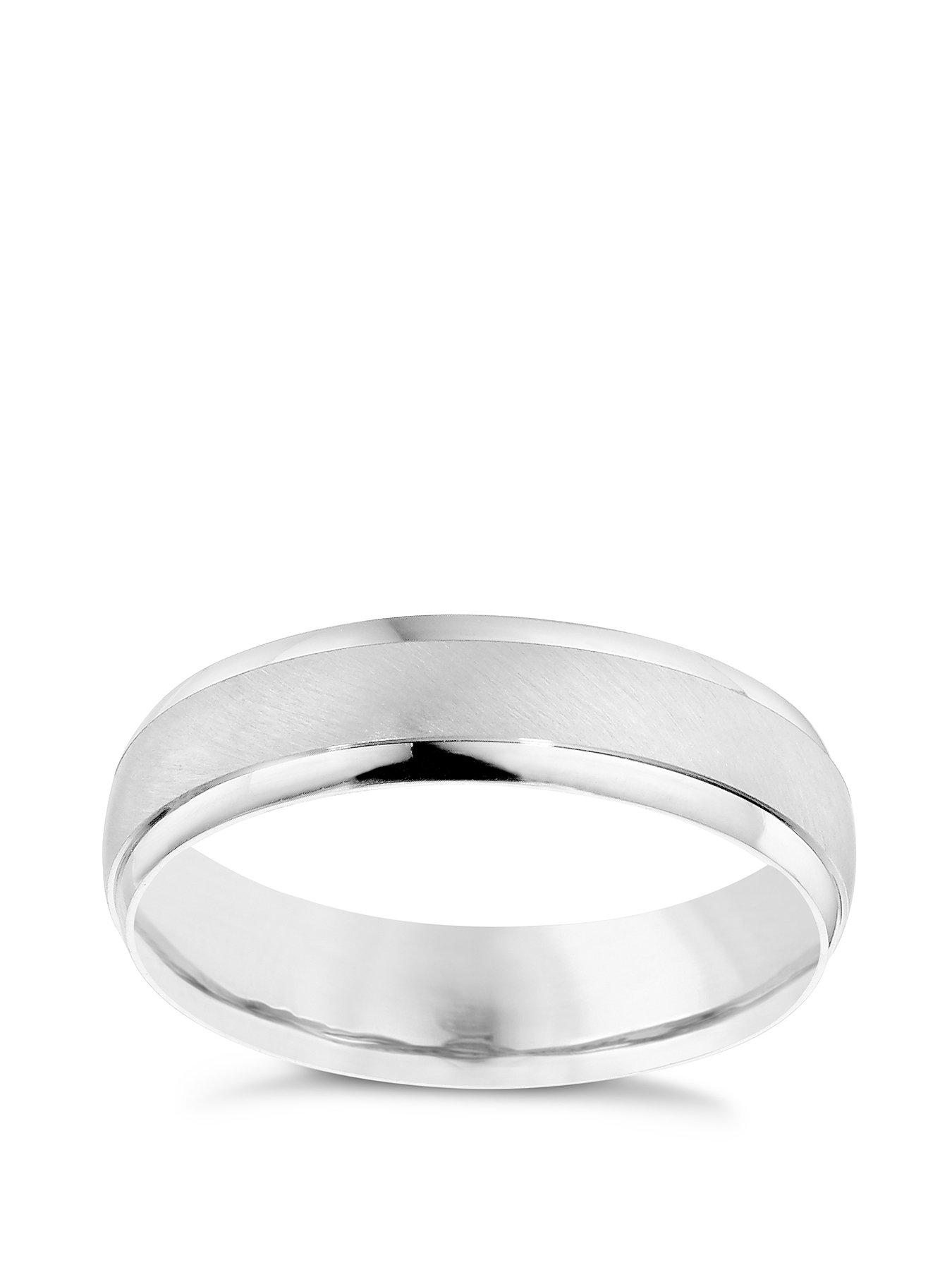 undefined Men's 9ct White Gold Satin Polished 5mm Wedding Ring