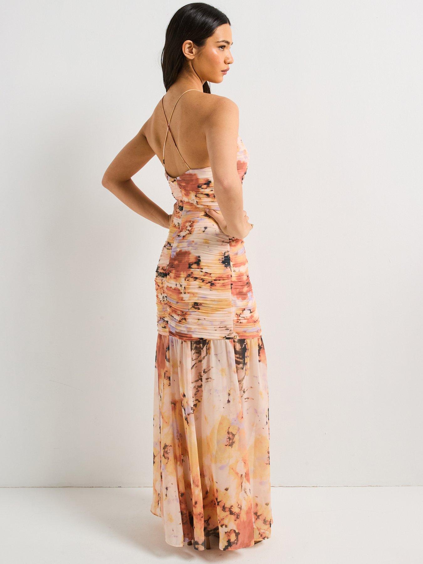 Image 2 of 5 of V by Very Fishtail Dropped Waist Printed Maxi Dress - Print