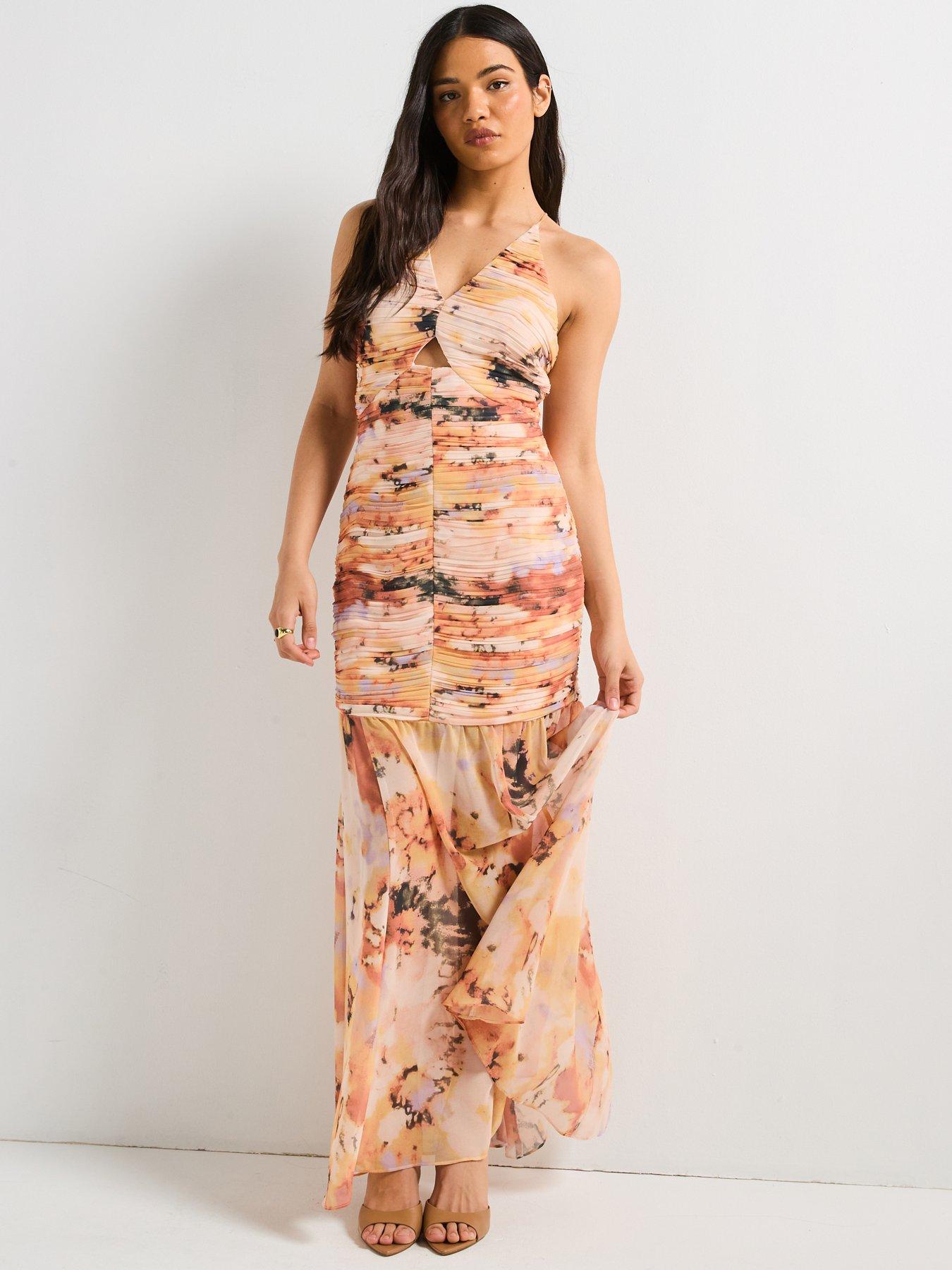 Image 3 of 5 of V by Very Fishtail Dropped Waist Printed Maxi Dress - Print
