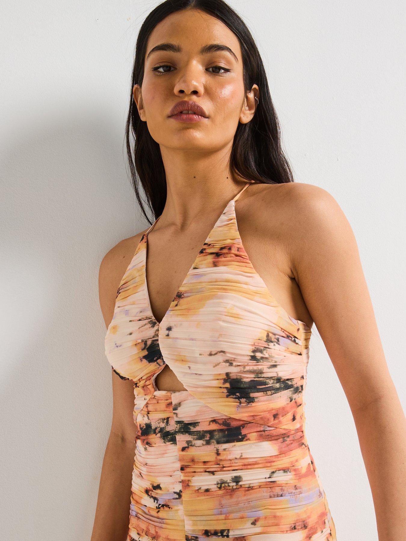 Image 4 of 5 of V by Very Fishtail Dropped Waist Printed Maxi Dress - Print