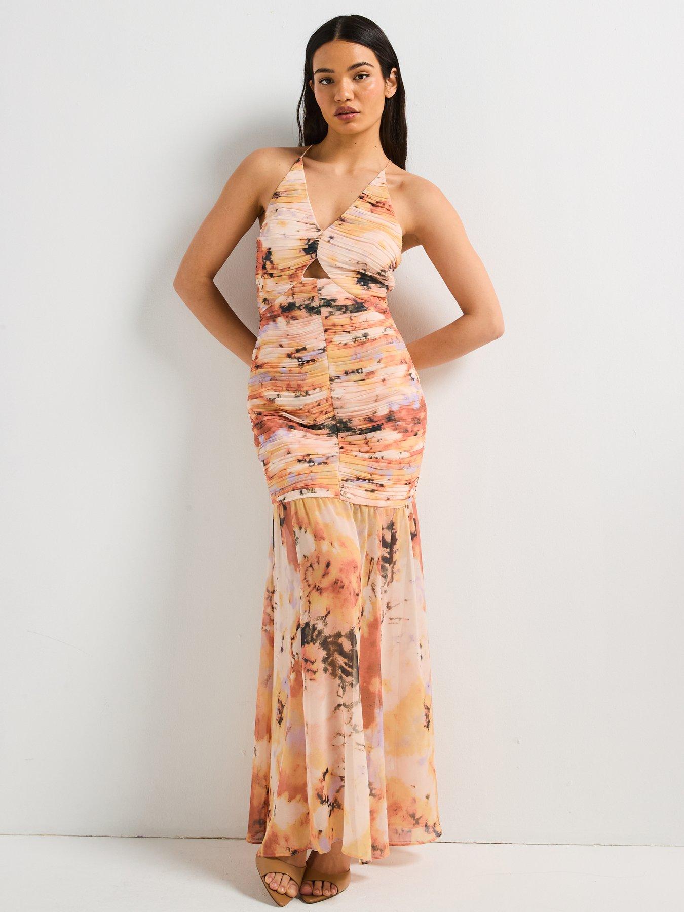 Image 5 of 5 of V by Very Fishtail Dropped Waist Printed Maxi Dress - Print