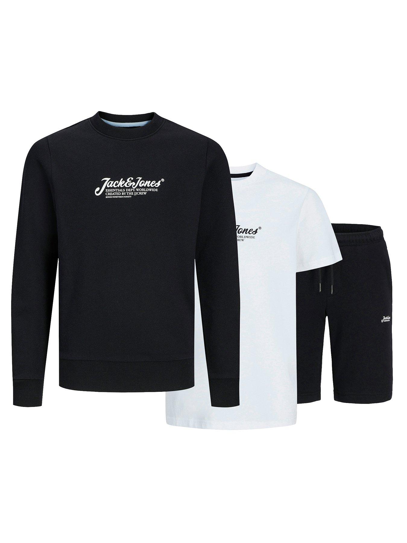 Image 2 of 5 of Jack & Jones Junior Boys Beau Sweat, T-Shirt And Shorts Set - Black