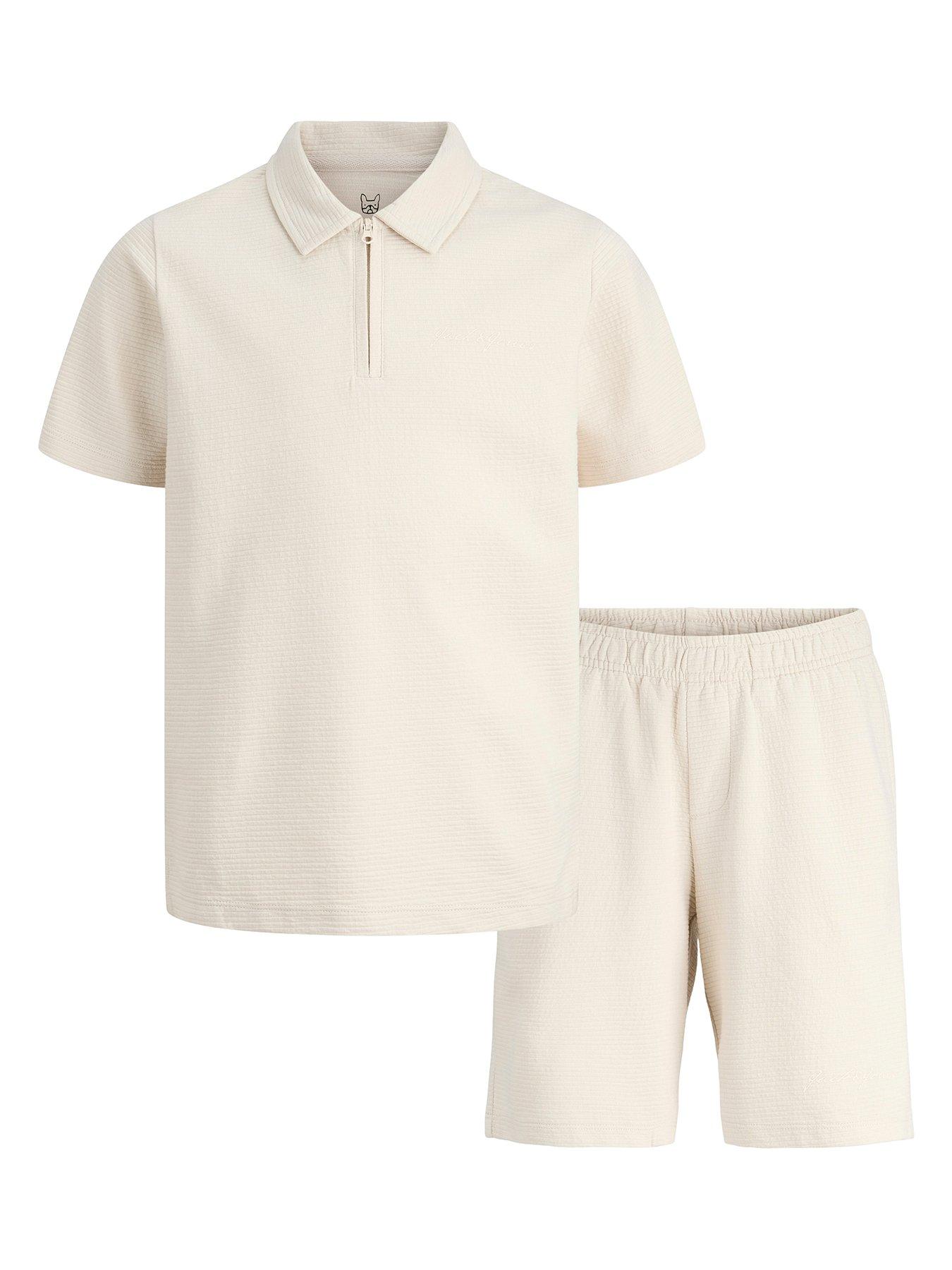 undefined Boys Zip Polo Shorts Set - Moonbeam