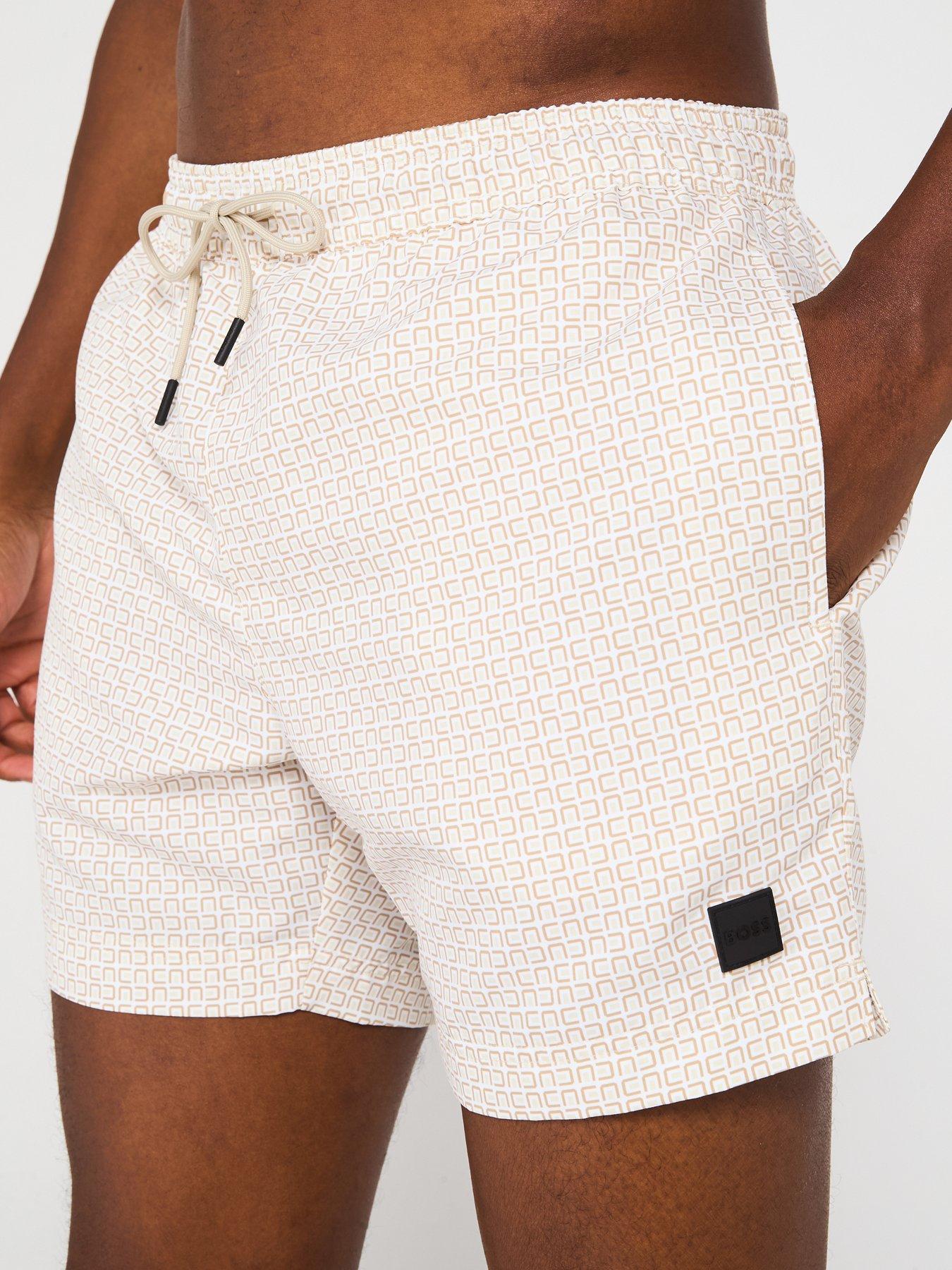 Image 4 of 6 of BOSS Vibe All-Over Print Swim Shorts - White