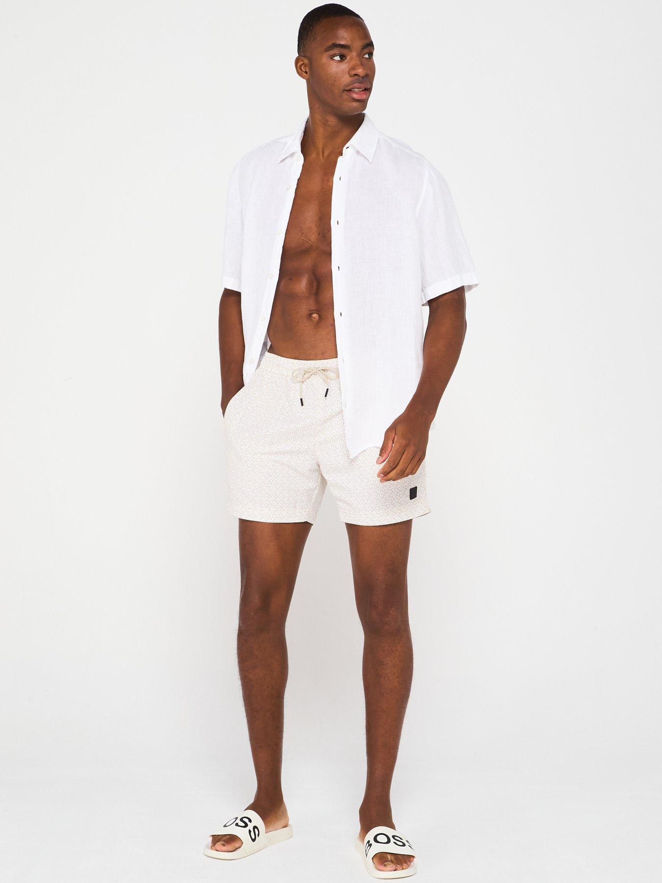 Image 6 of 6 of BOSS Vibe All-Over Print Swim Shorts - White