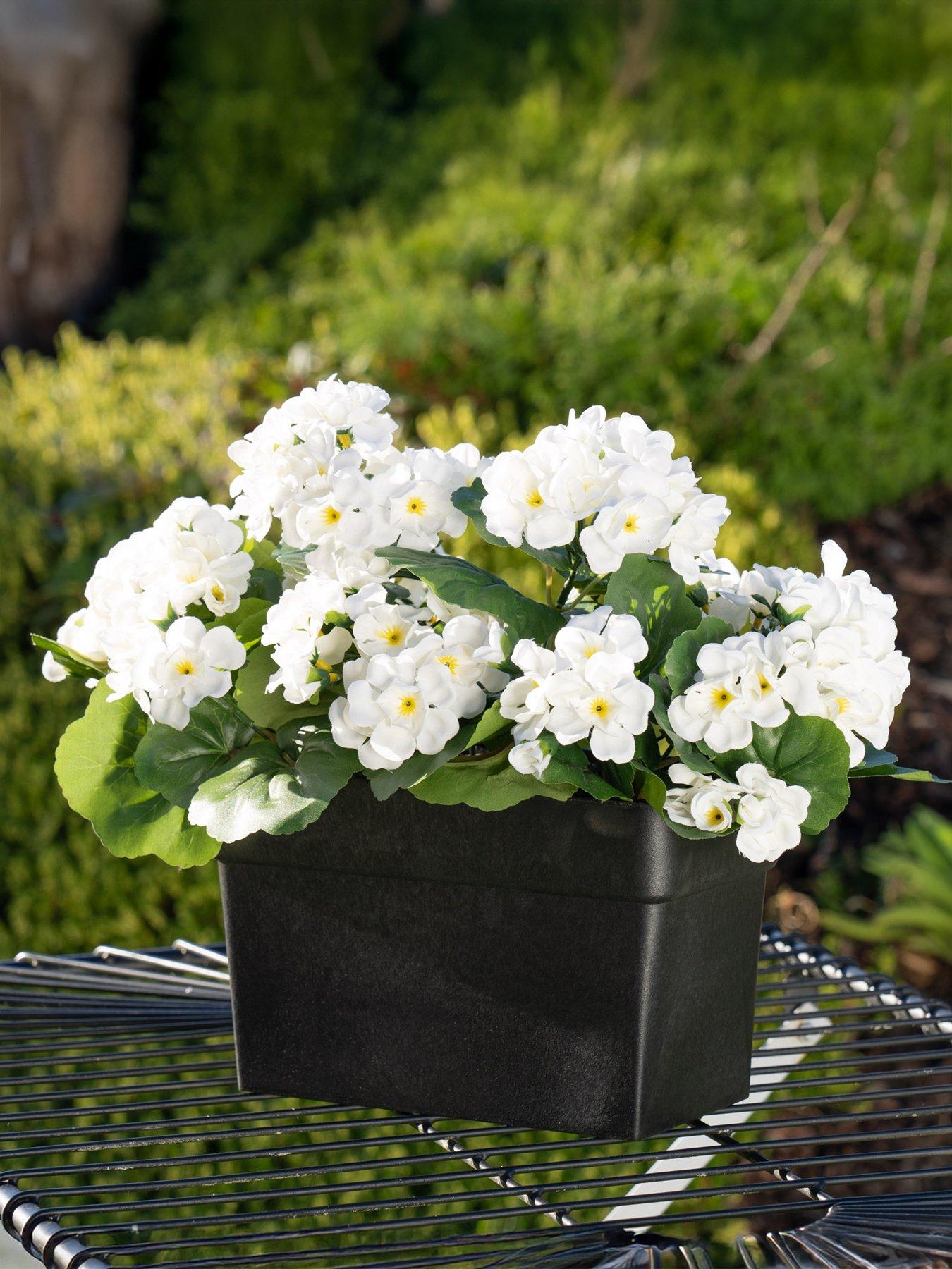 Product photograph of Scottish Everlastings Outdoor Artificial White Geranium Trough from very.co.uk