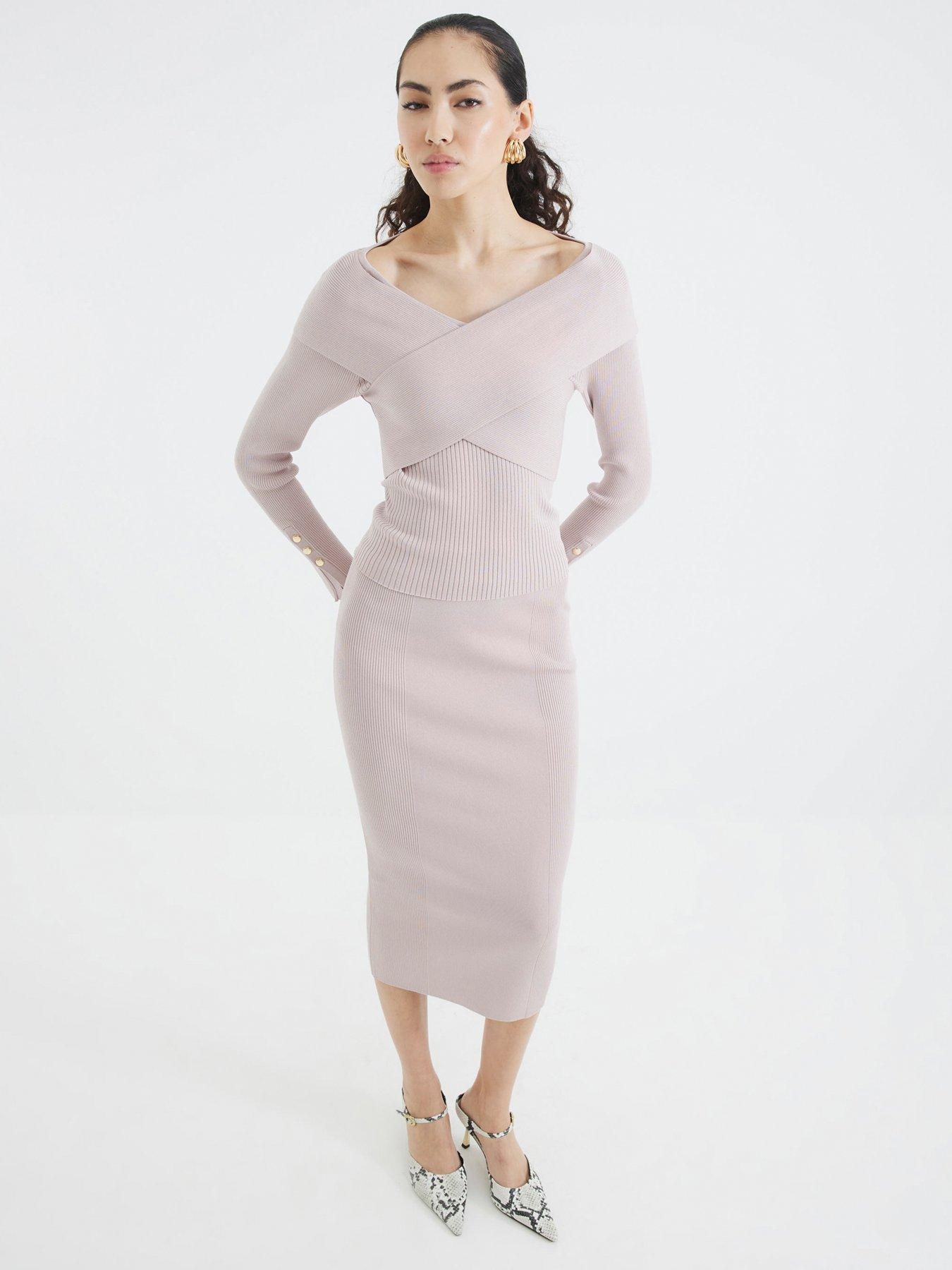 Image 1 of 4 of River Island Wrap Bodyfit Top - Light Beige