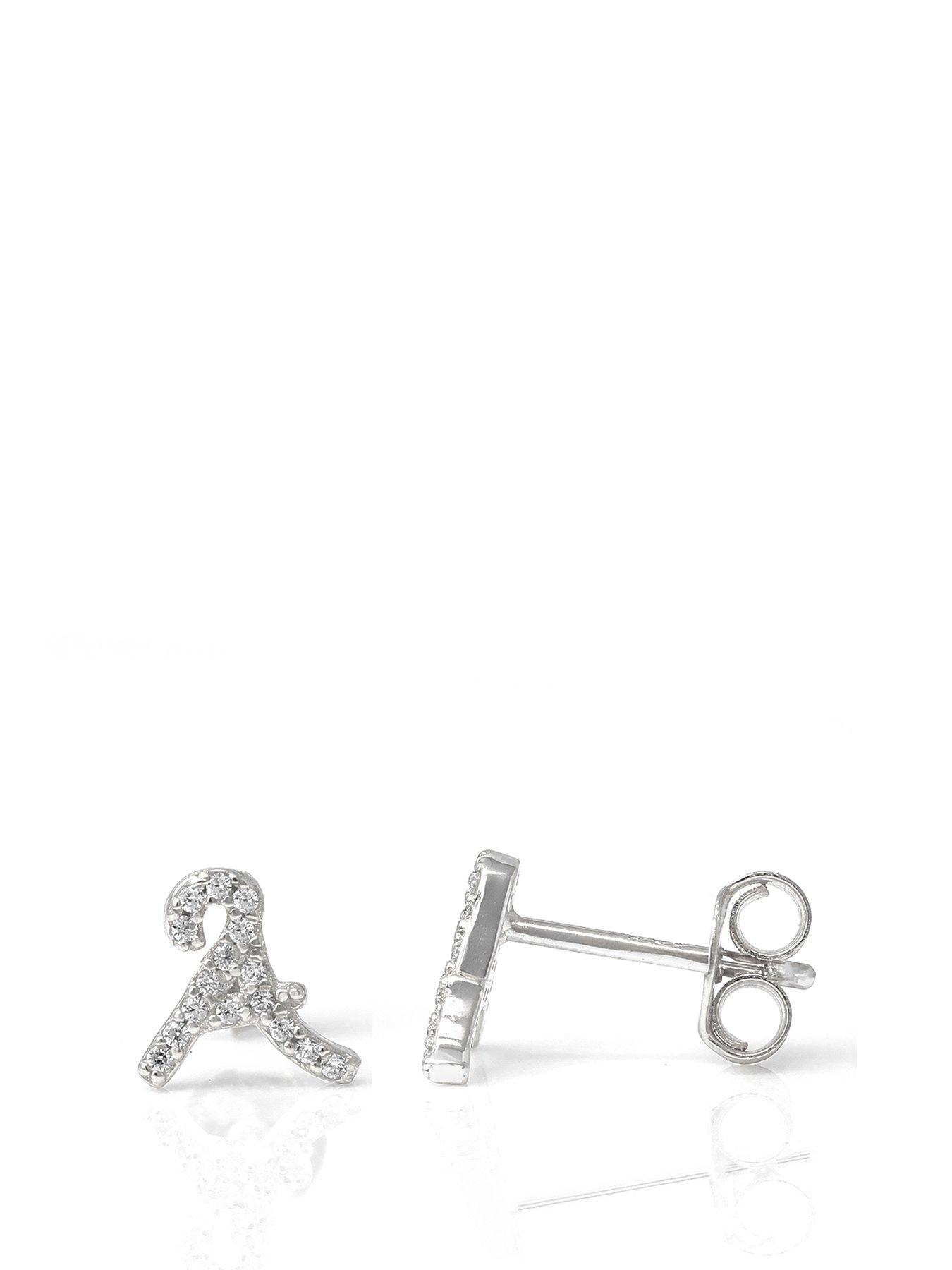 Product photograph of Say It With Luxe Cz Initial Earrings - Silver from very.co.uk