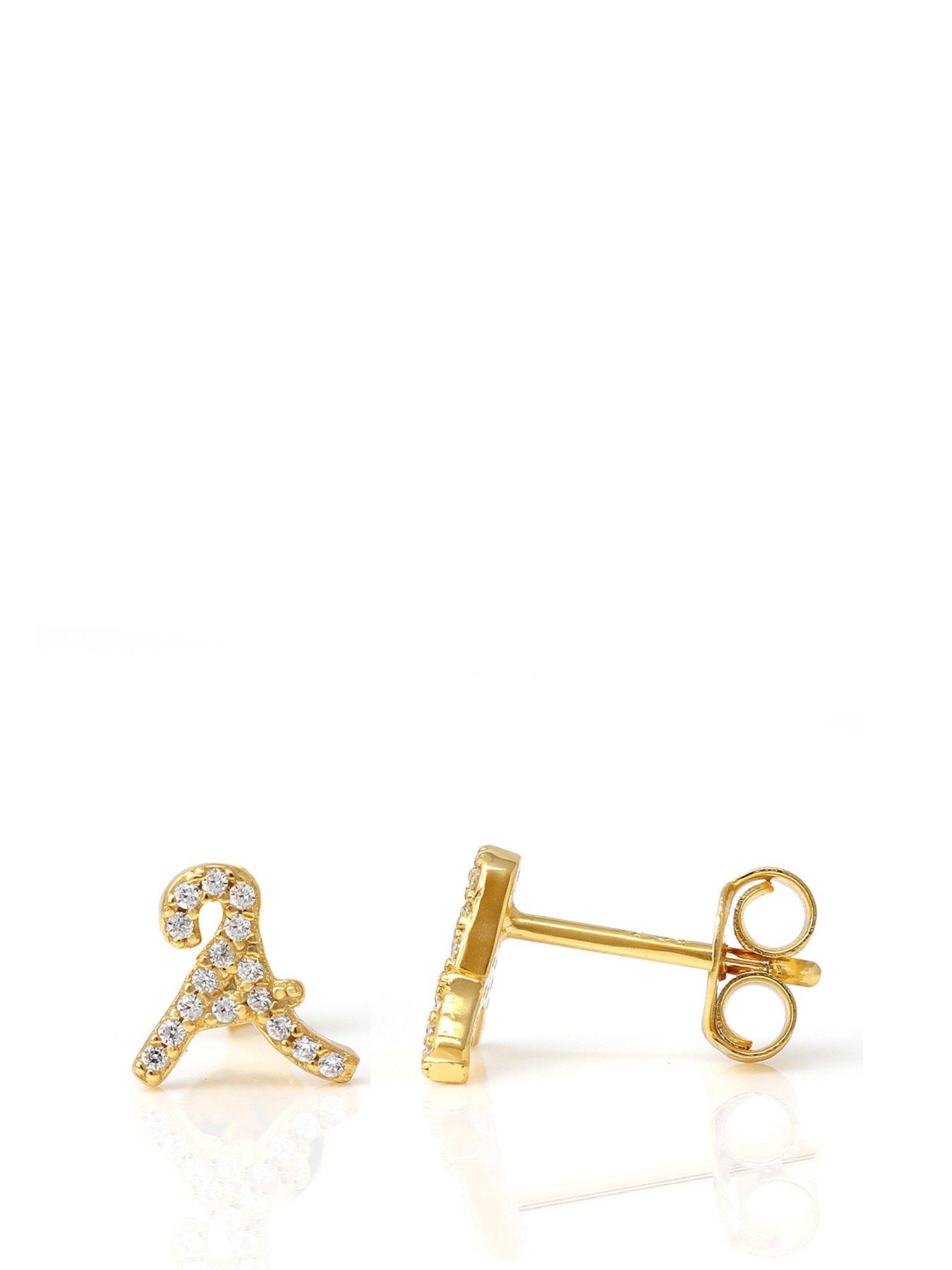 Product photograph of Say It With Luxe Cz Initial Earrings - Yellow Gold from very.co.uk