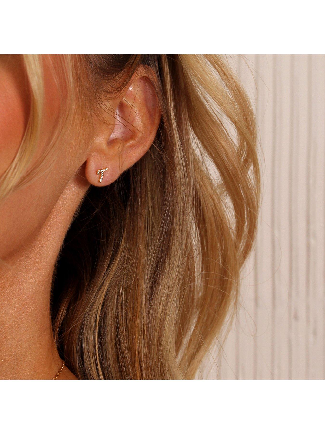 Image 3 of 3 of Say It With Luxe CZ Initial Earrings - Yellow Gold