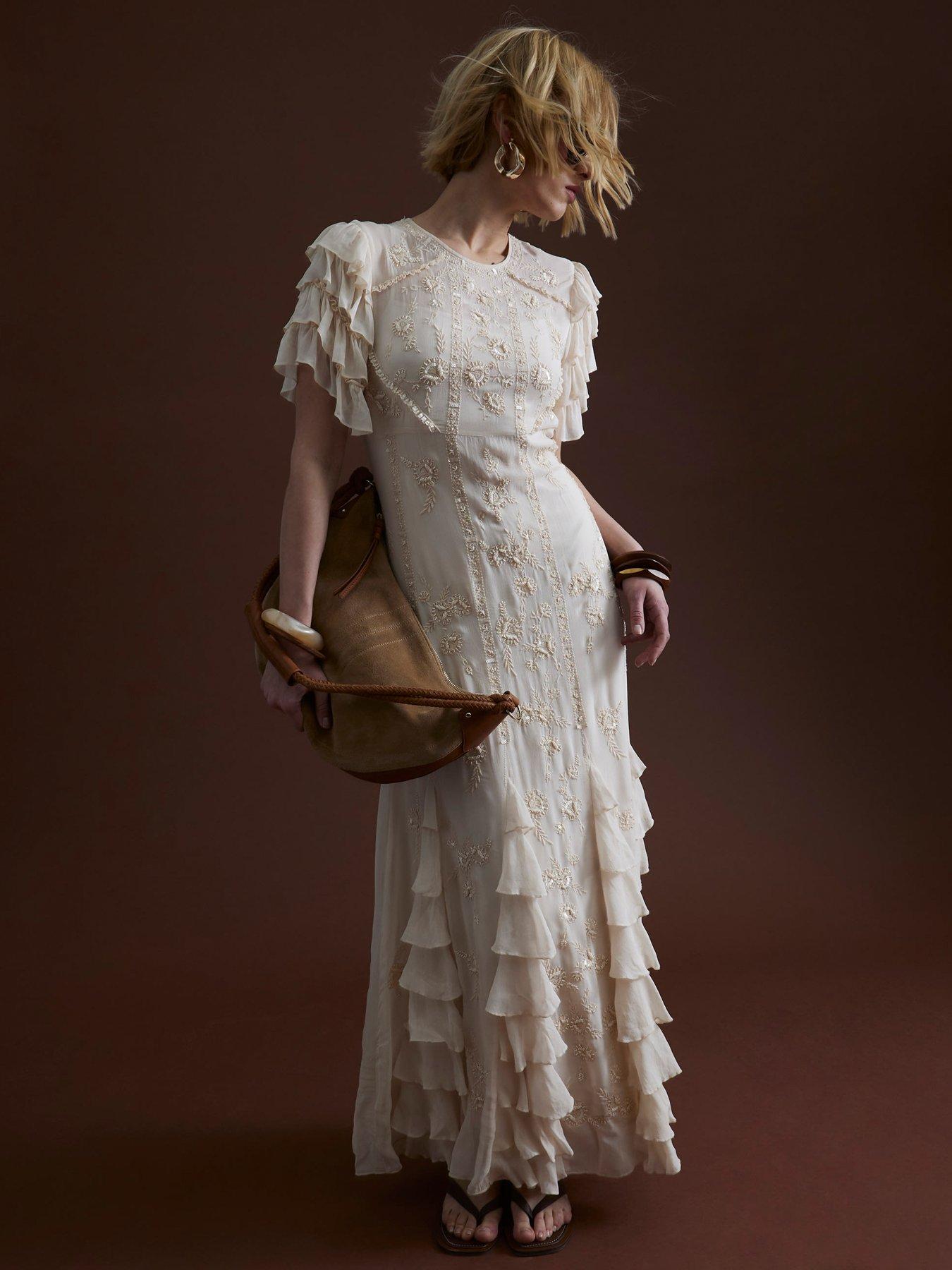 Image 1 of 4 of River Island Ruffle Embellished Maxi - Light Pink