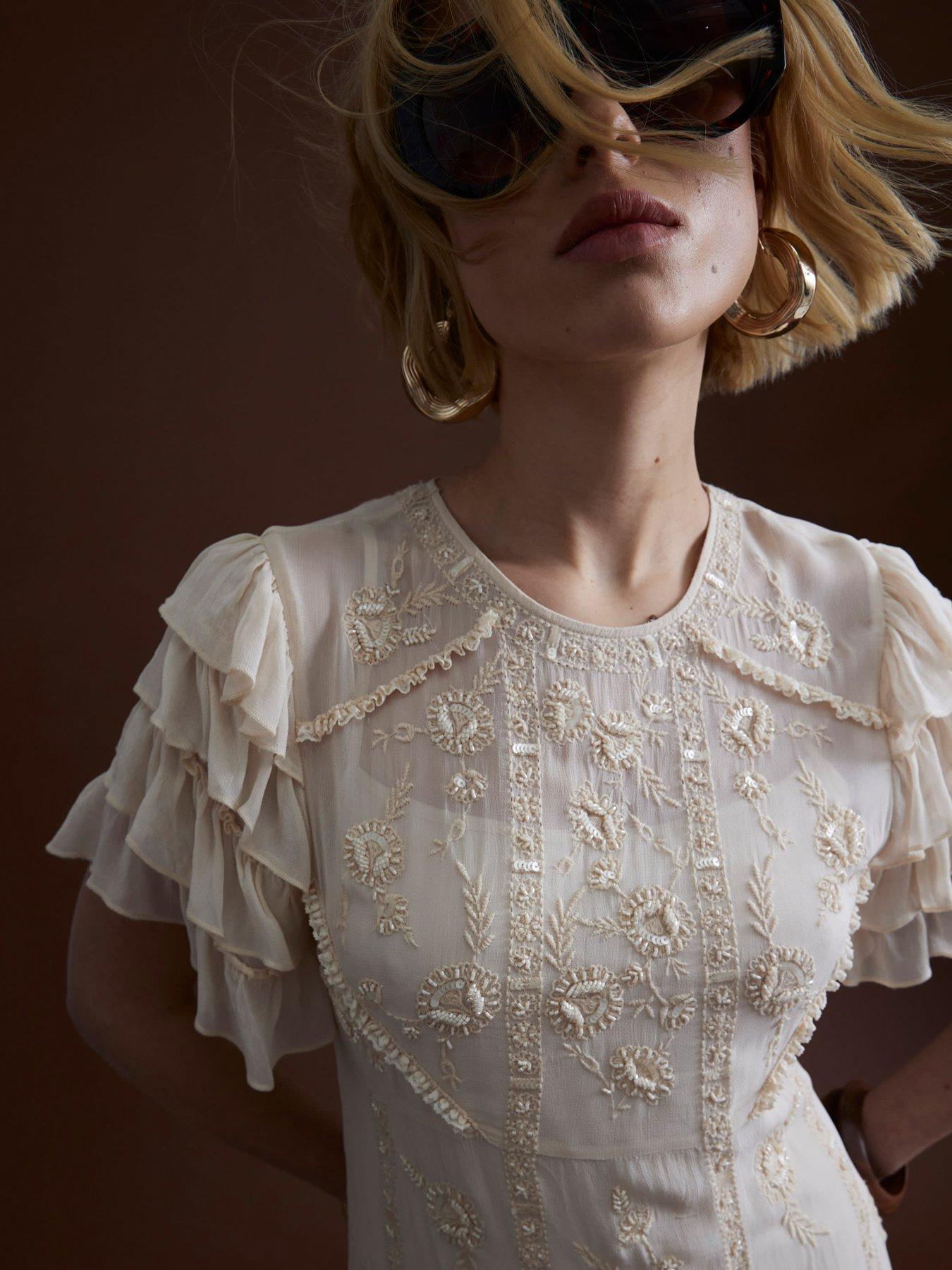 Image 4 of 4 of River Island Ruffle Embellished Maxi - Light Pink