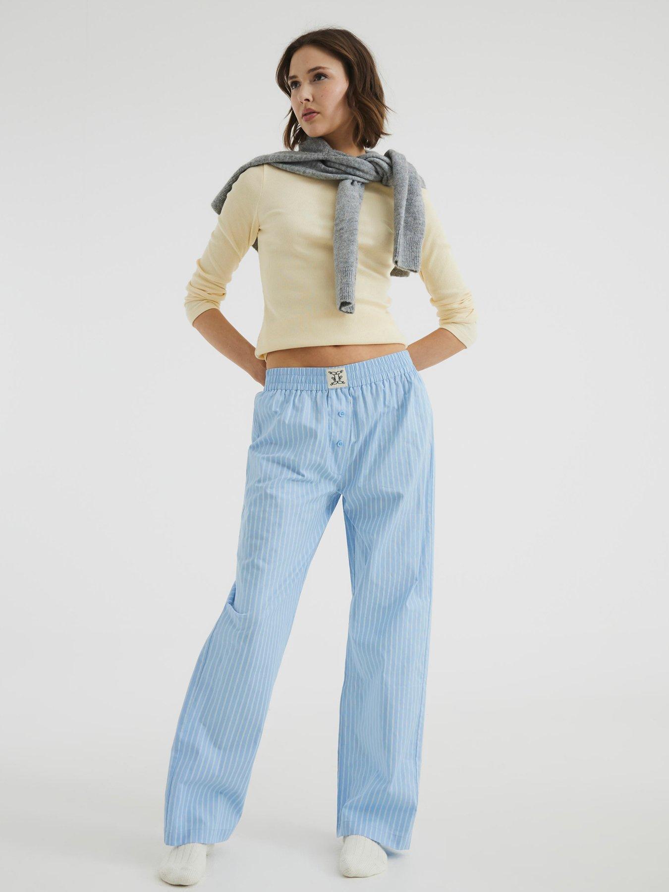 undefined Stripe Woven Loungewear Trousers - Blue