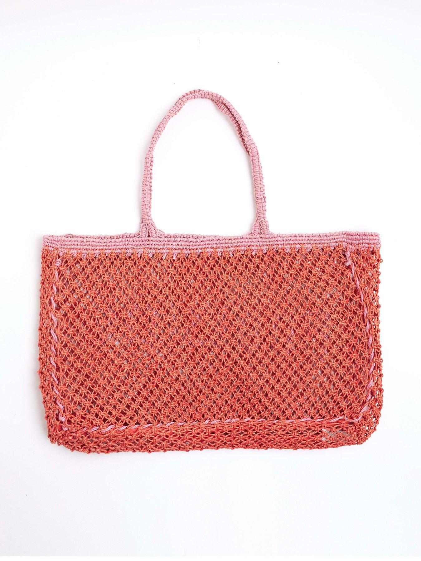 River Island Poolside Crochet Beach Bag Medium Pink Very