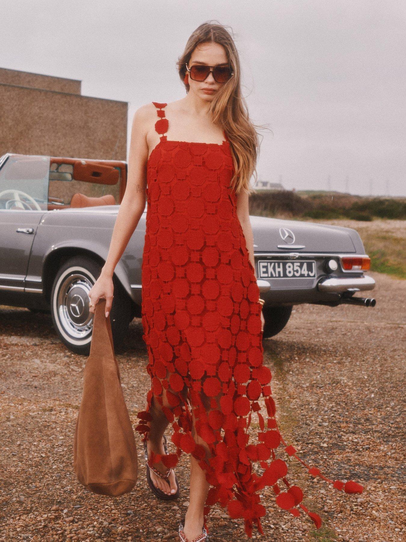 undefined Crochet Fringe Occasion Midi - Red