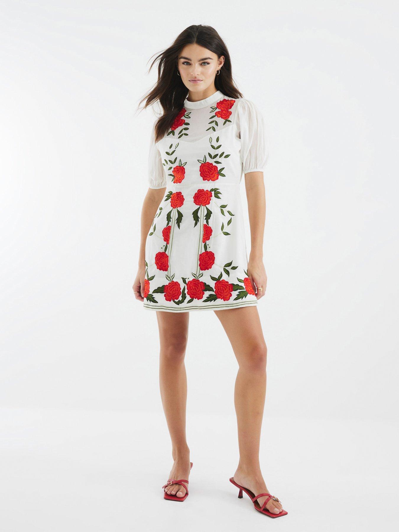 undefined Floral Applique Mini Dress - White