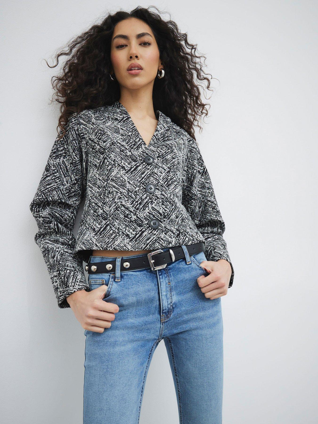 River Island Collarless Abstract Print Trophy Jacket - Black