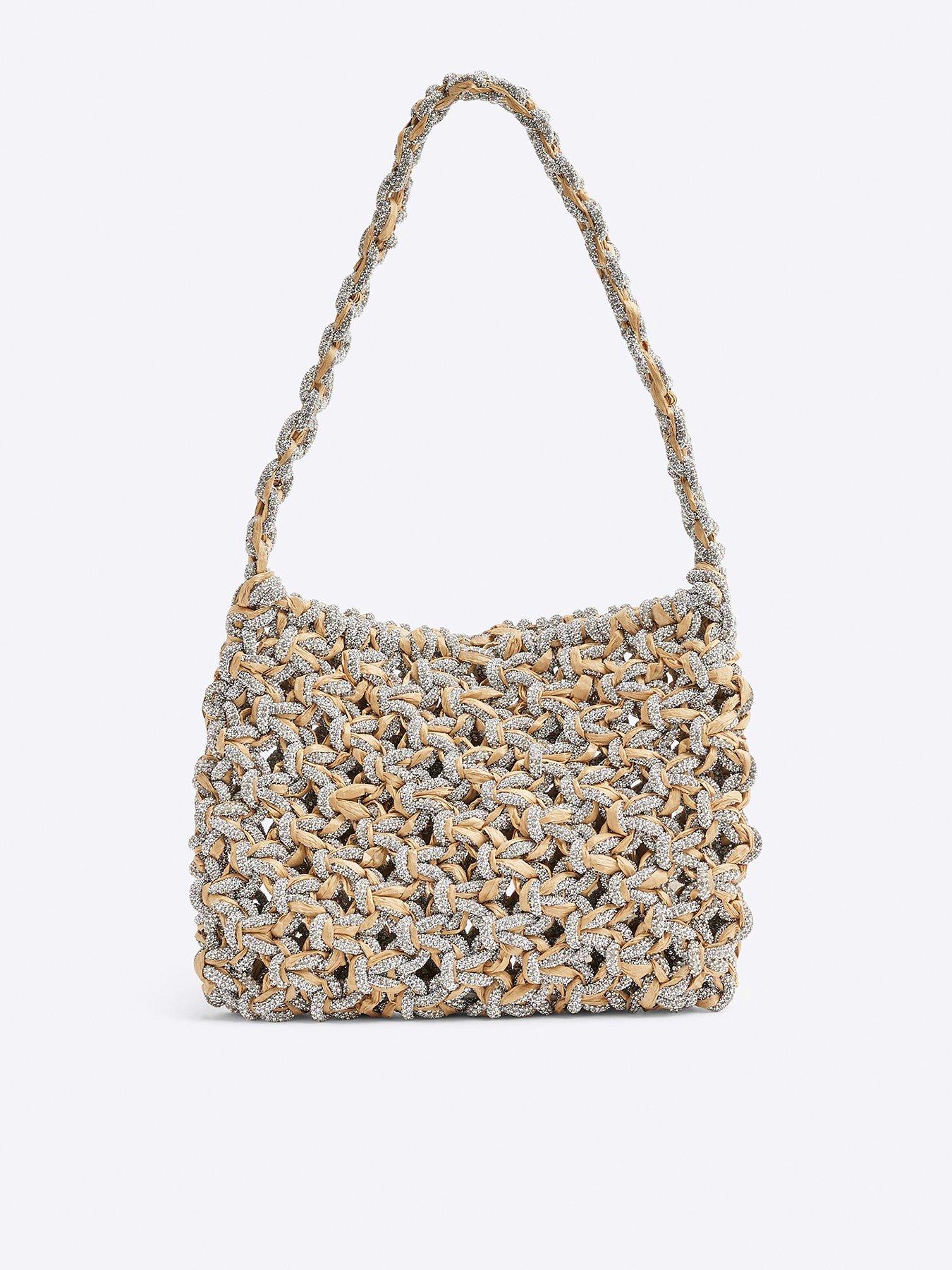 undefined Diamante Weave Grab - Beige
