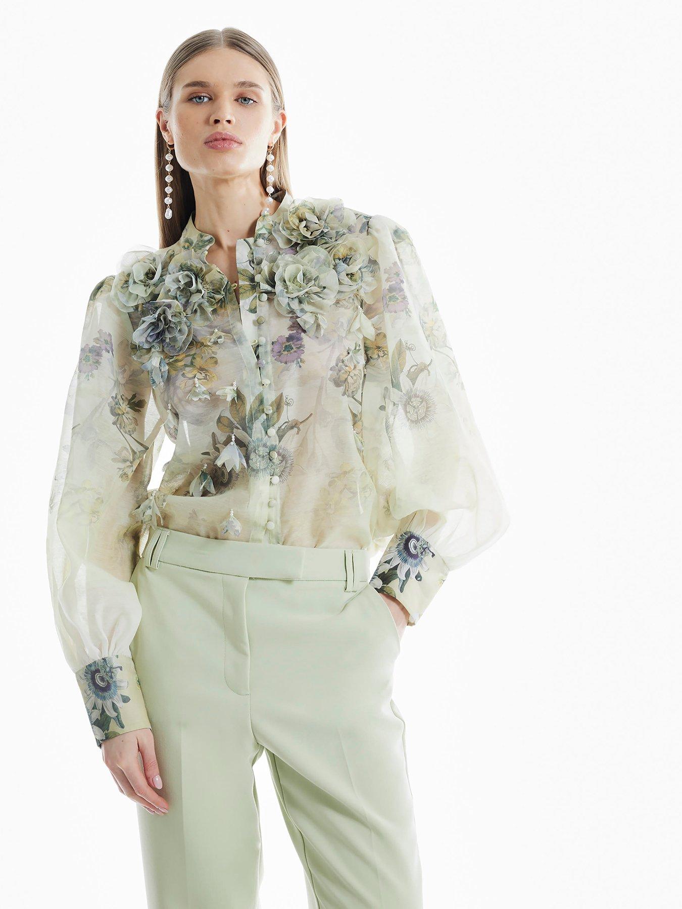 undefined 3D Trimmed Sleeve Blouse - Yellow Light