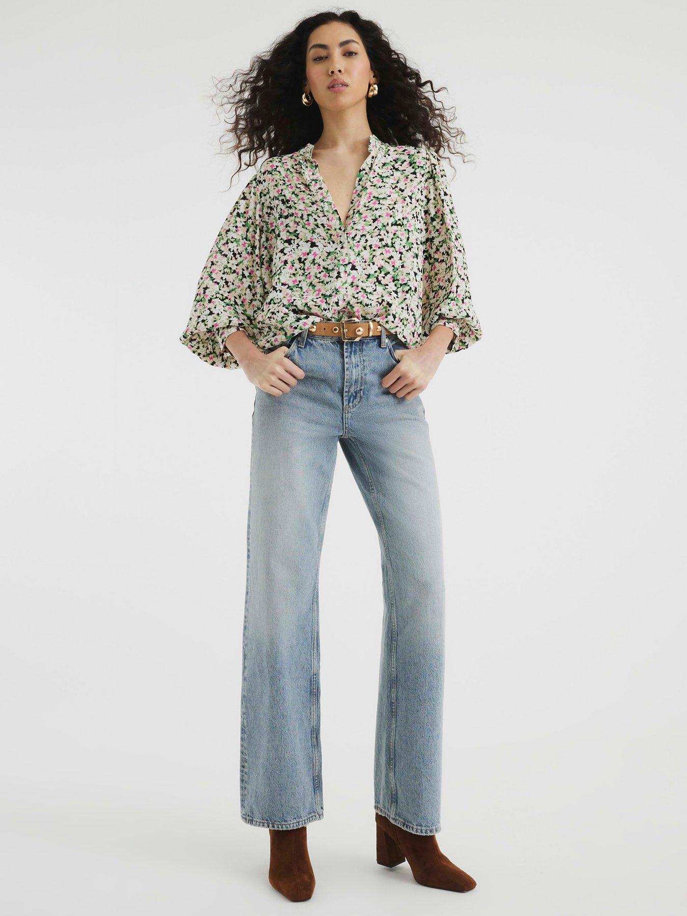 Image 2 of 4 of River Island Printed Crew Neck Blouse - Black