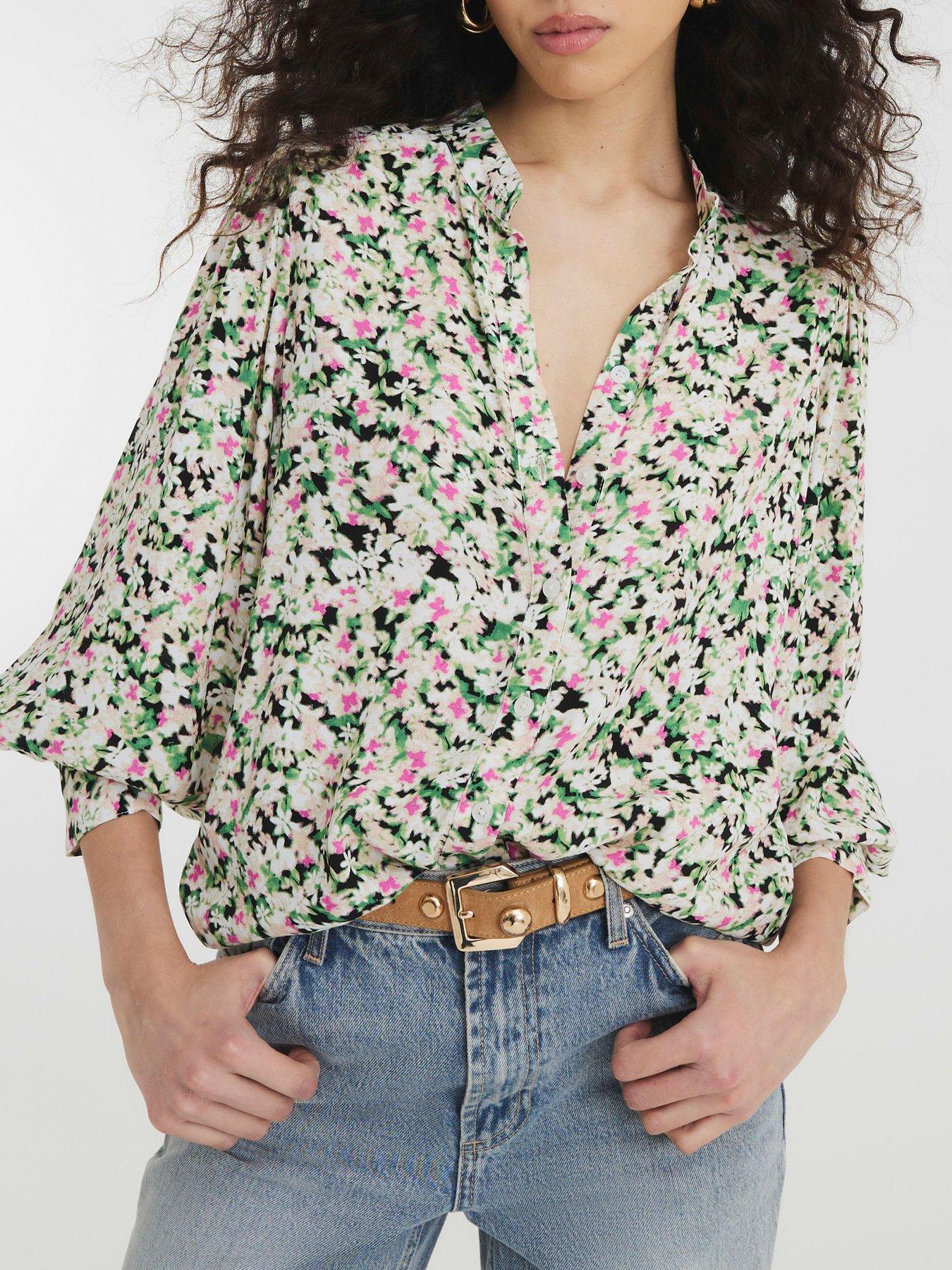 Image 4 of 4 of River Island Printed Crew Neck Blouse - Black