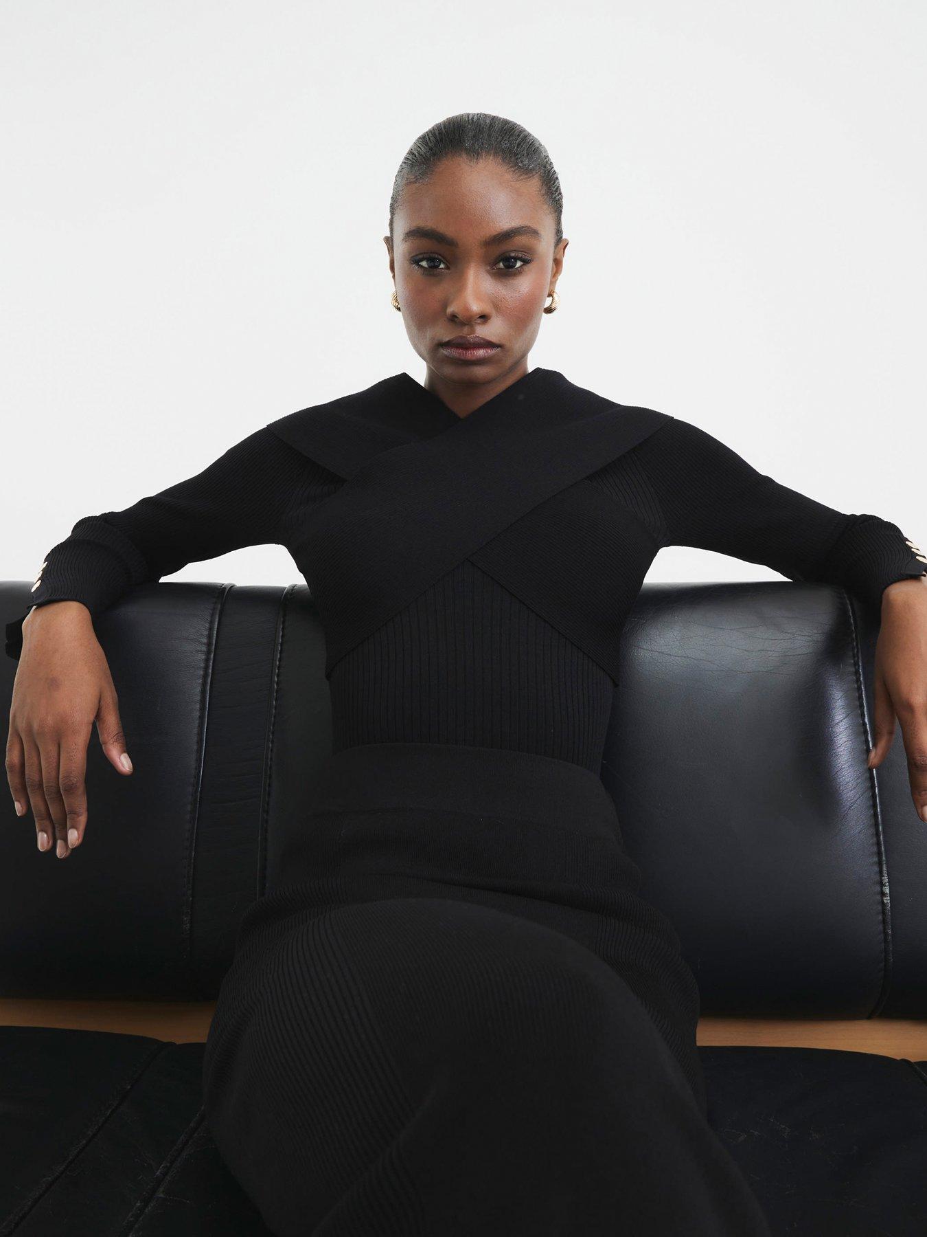 River Island Wrap Bodyfit Top - Black