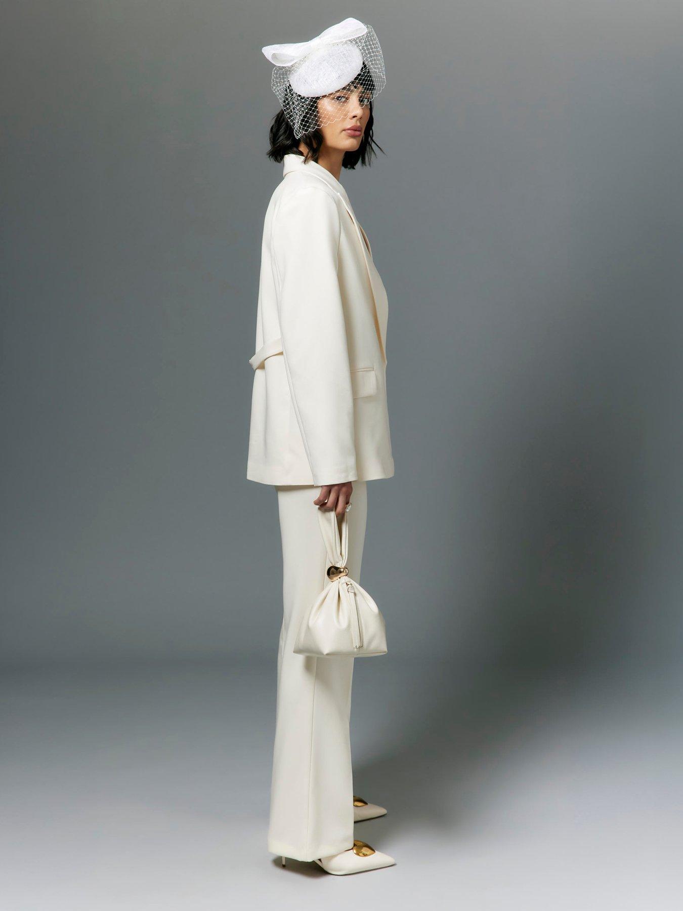 Image 3 of 4 of River Island Oversized Double Breasted Blazer - Cream