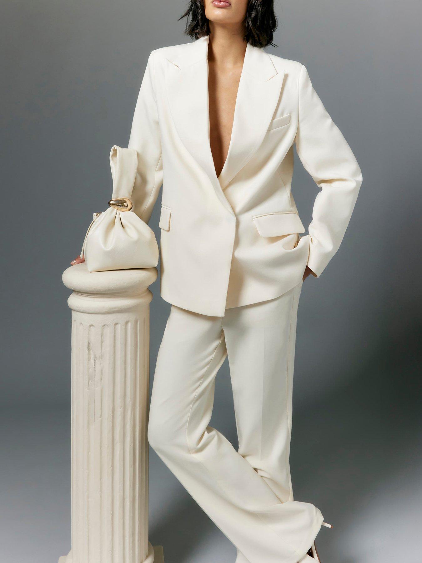 Image 4 of 4 of River Island Oversized Double Breasted Blazer - Cream