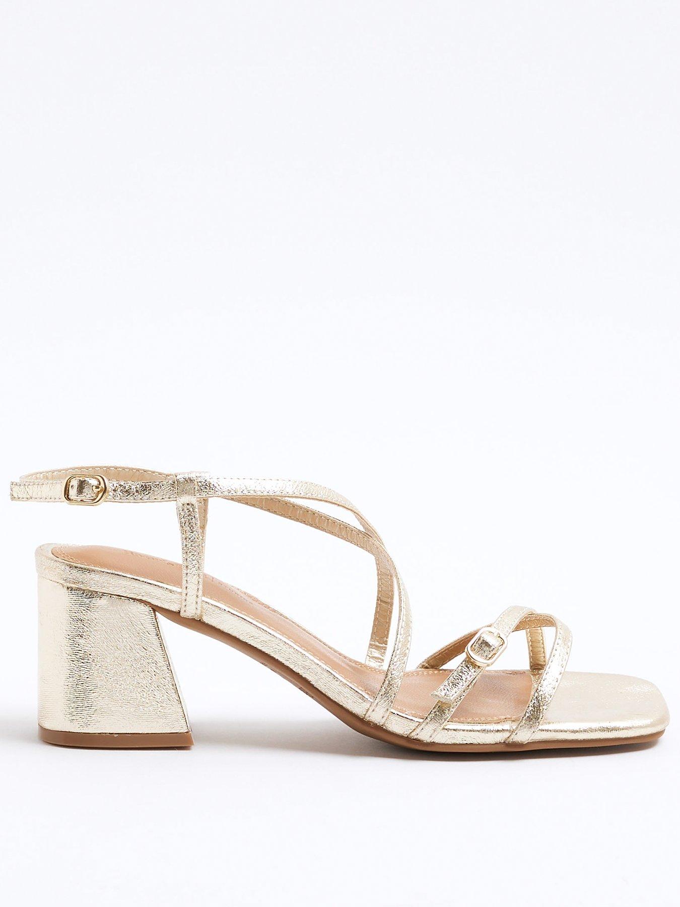 undefined Wide Strappy Block Heel Sandal - Gold