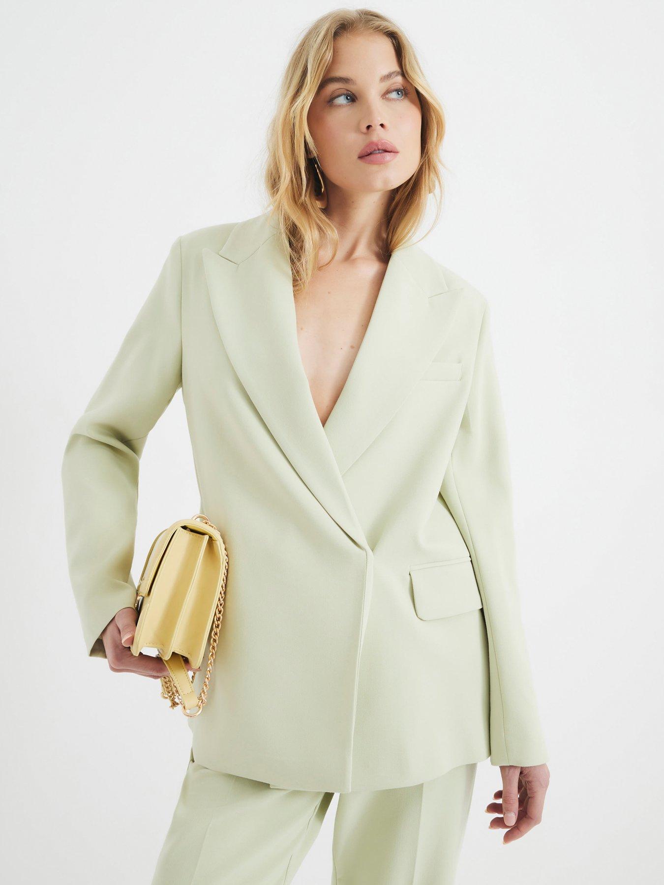 Image 1 of 5 of River Island Oversized Double Breasted Blazer - Light Green